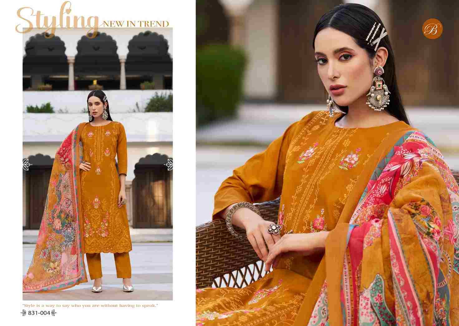 Zarqash Vol-4 By Belliza 831-001 To 831-006 Series Beautiful Festive Suits Stylish Fancy Colorful Casual Wear & Ethnic Wear Pure Jam Print Dresses At Wholesale Price