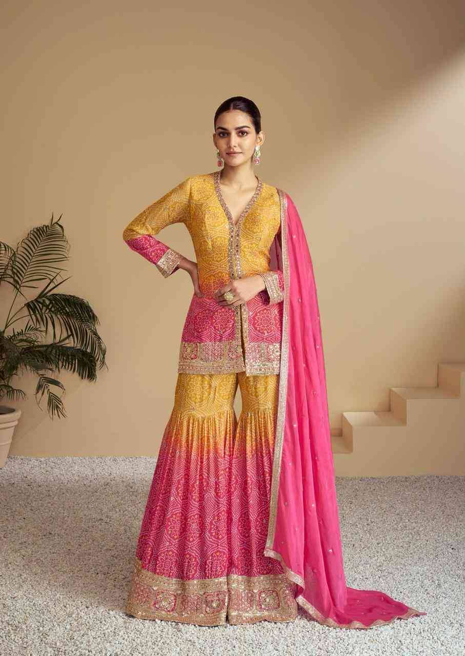 Aasma By Gulkayra Designer 7484-A To 7484-C Series Designer Sharara Suits Collection Beautiful Stylish Fancy Colorful Party Wear & Occasional Wear Chinnon Dresses At Wholesale Price