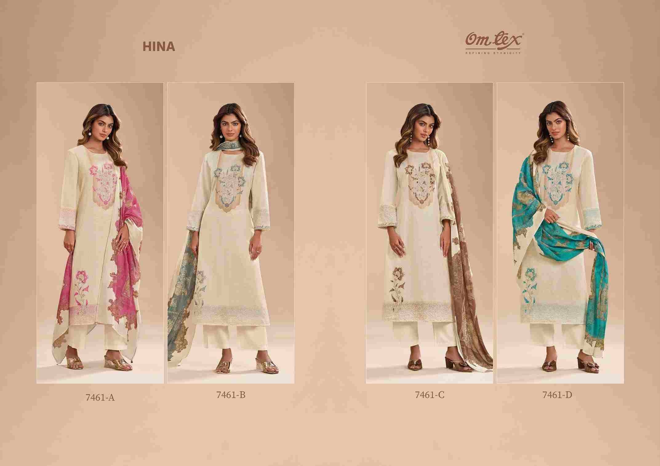 Hina By Om Tex 7461-A To 7461-D Series Beautiful Suits Stylish Fancy Colorful Party Wear & Ethnic Wear Cotton Silk Jacquard Dresses At Wholesale Price