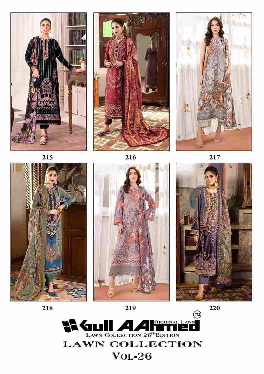 Gull Aahmed Lawn Collection Vol-26 By Gull Aahmed 215 To 220 Series Beautiful Festive Suits Stylish Fancy Colorful Casual Wear & Ethnic Wear Pure Lawn Cotton Dresses At Wholesale Price