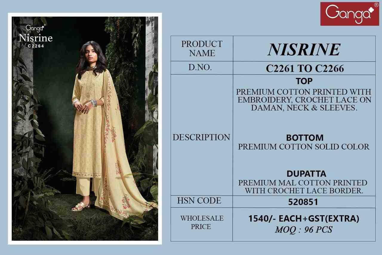 Nisrine By Ganga Fashion 2261 To 2266 Series Beautiful Festive Suits Colorful Stylish Fancy Casual Wear & Ethnic Wear Pure Cotton Dresses At Wholesale Price