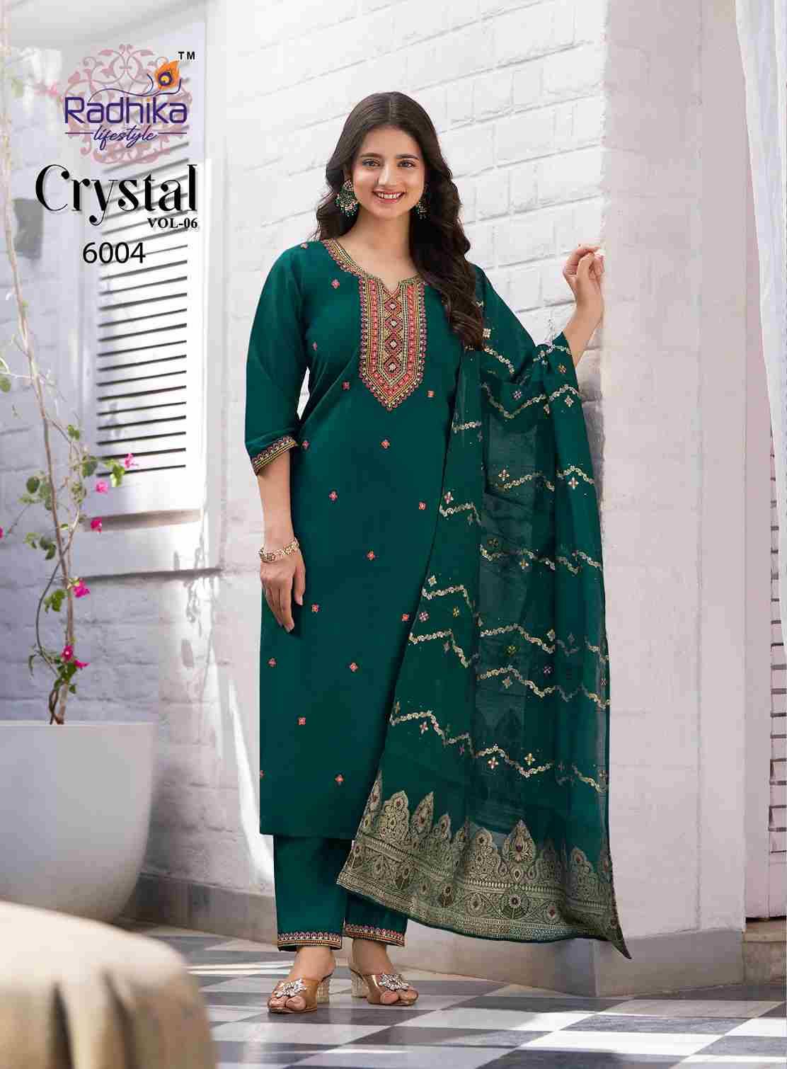 Crystal Vol-6 By Radhika Lifestyle 6001 To 6006 Series Designer Festive Suits Beautiful Stylish Fancy Colorful Party Wear & Occasional Wear Roman Silk Dresses At Wholesale Price