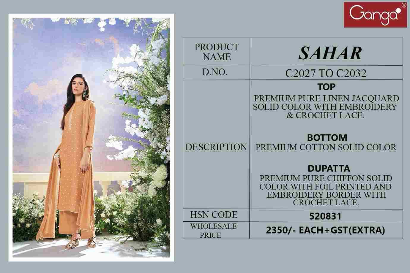 Sahar By Ganga Fashion 2027 To 2032 Series Beautiful Festive Suits Colorful Stylish Fancy Casual Wear & Ethnic Wear Pure Linen Jacquard Dresses At Wholesale Price