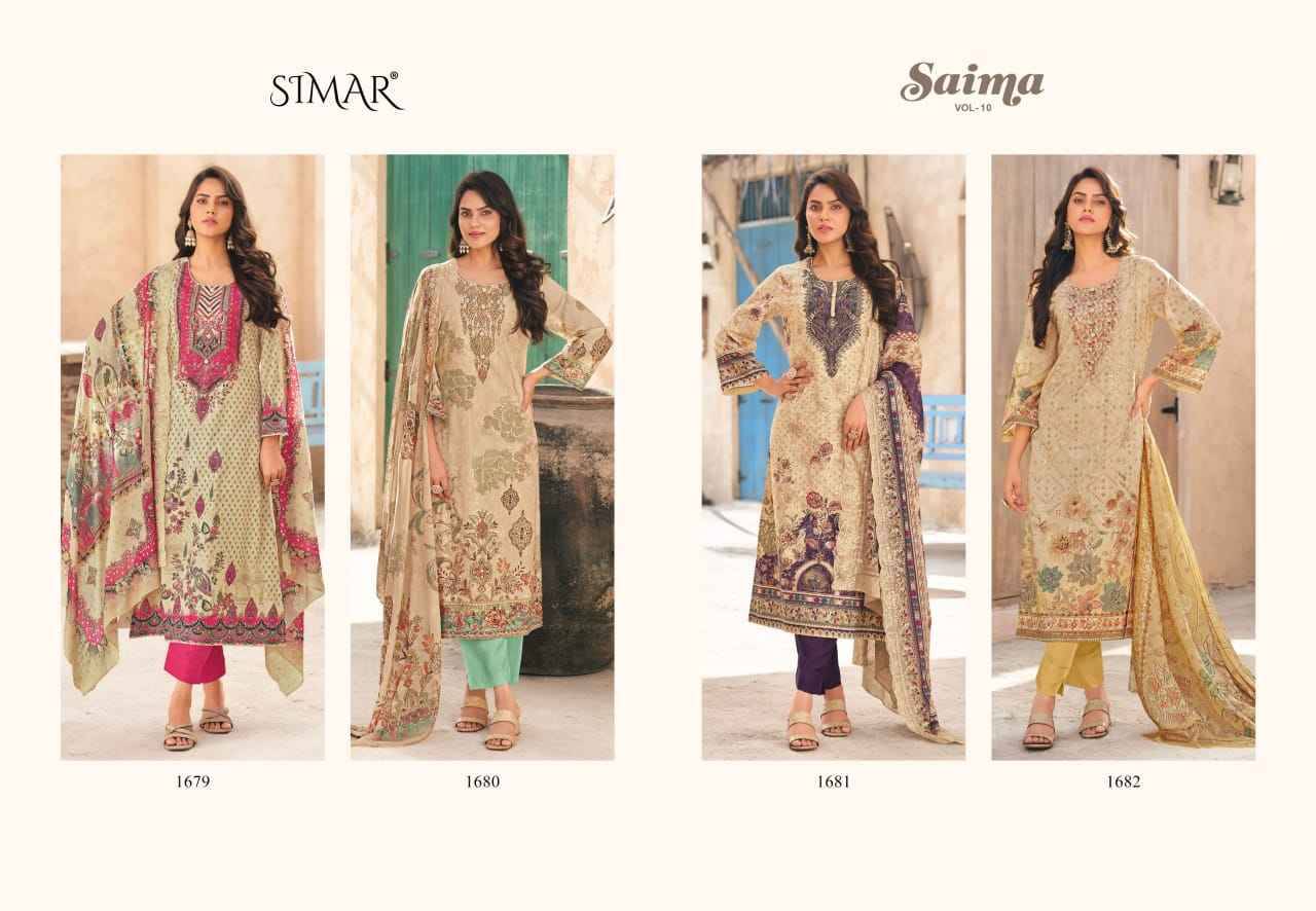 Saima Vol-10 By Simar 1679 To 1682 Series Designer Festive Suits Beautiful Stylish Fancy Colorful Party Wear & Occasional Wear Cotton Print Dresses At Wholesale Price