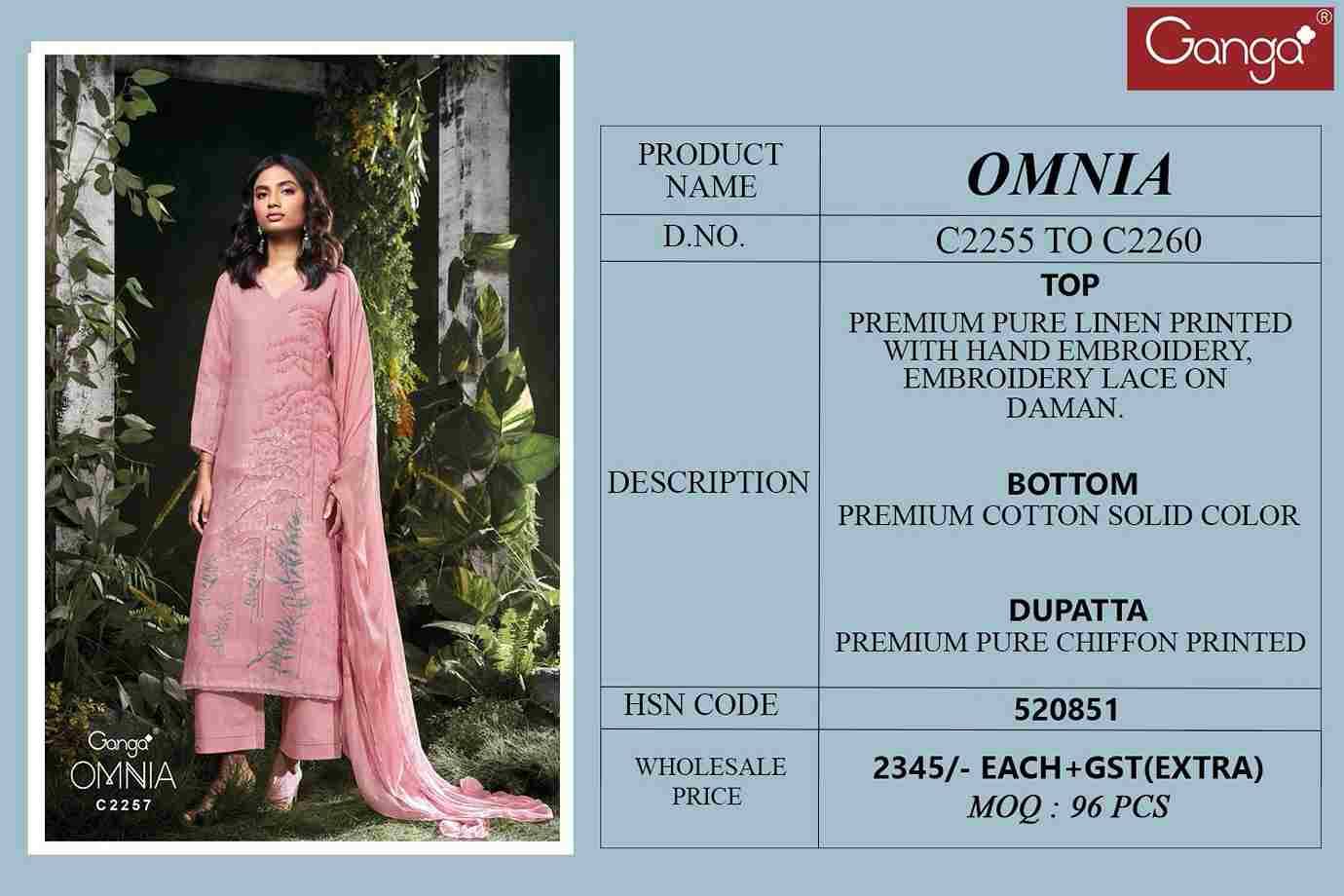 Omnia By Ganga Fashion 2255 To 2260 Series Beautiful Festive Suits Colorful Stylish Fancy Casual Wear & Ethnic Wear Pure Linen Jacquard Dresses At Wholesale Price