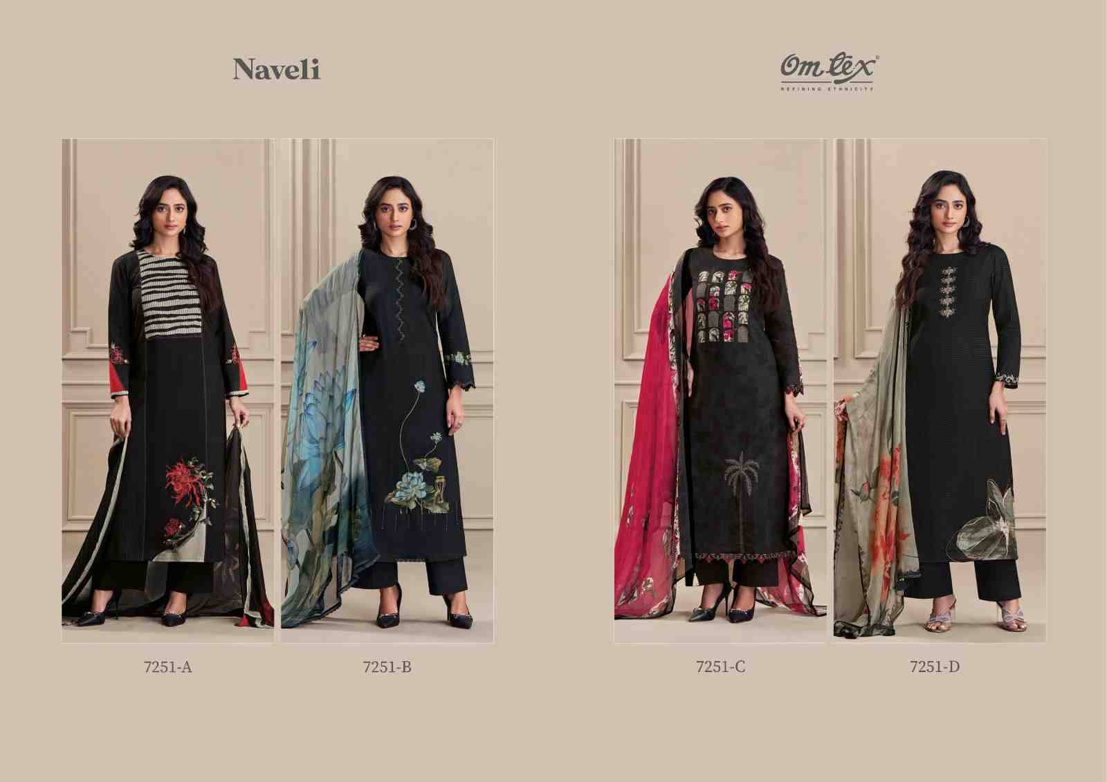 Naveli By Om Tex 7251-A To 7251-D Series Beautiful Suits Stylish Fancy Colorful Party Wear & Ethnic Wear Lawn Cotton Dresses At Wholesale Price