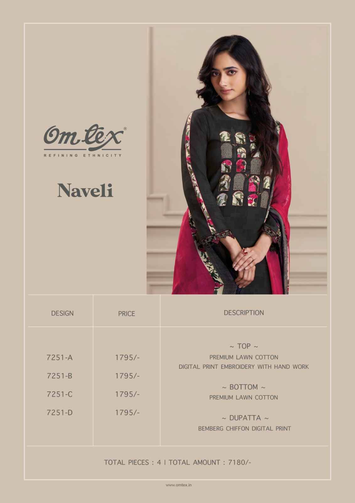 Naveli By Om Tex 7251-A To 7251-D Series Beautiful Suits Stylish Fancy Colorful Party Wear & Ethnic Wear Lawn Cotton Dresses At Wholesale Price