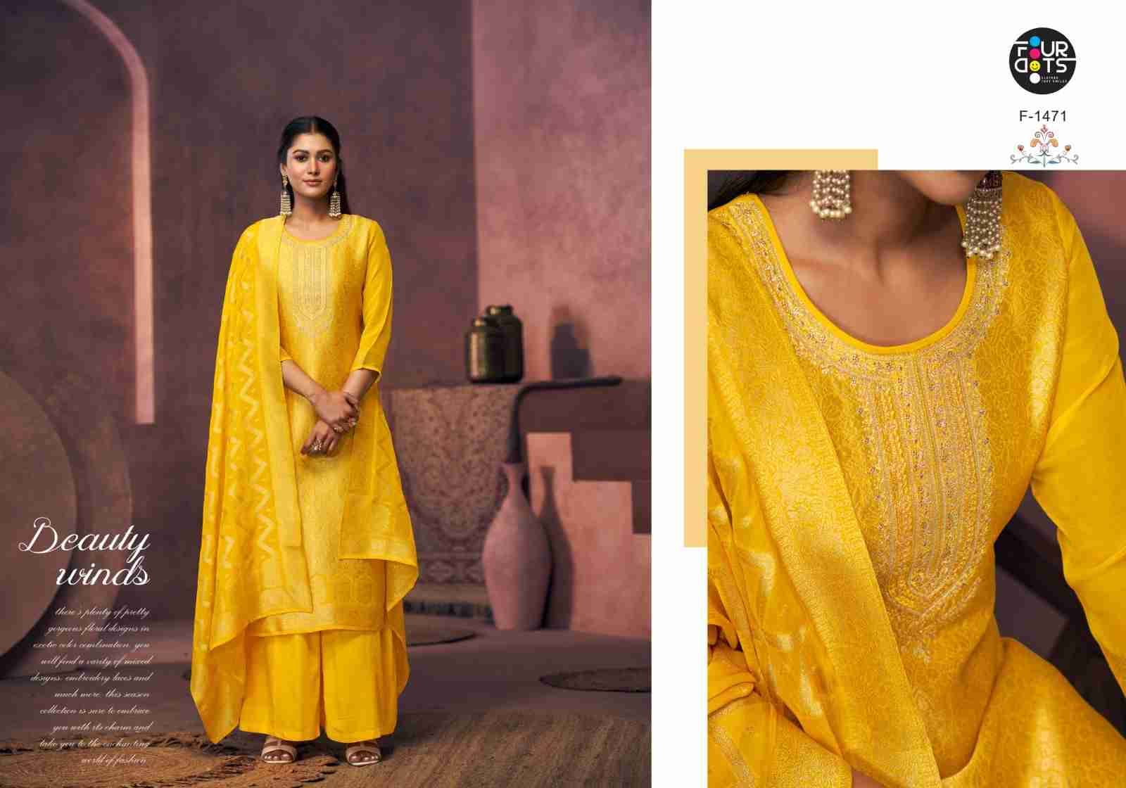 Magadhi By Four Dots 1471 To 1474 Series Beautiful Stylish Festive Suits Fancy Colorful Casual Wear & Ethnic Wear & Ready To Wear Viscose Organza Jacquard Dresses At Wholesale Price