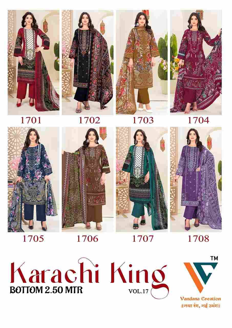 Karachi King Vol-17 By Vandana Creation 1701 To 1708 Series Beautiful Festive Suits Stylish Fancy Colorful Casual Wear & Ethnic Wear Cotton Print Dresses At Wholesale Price