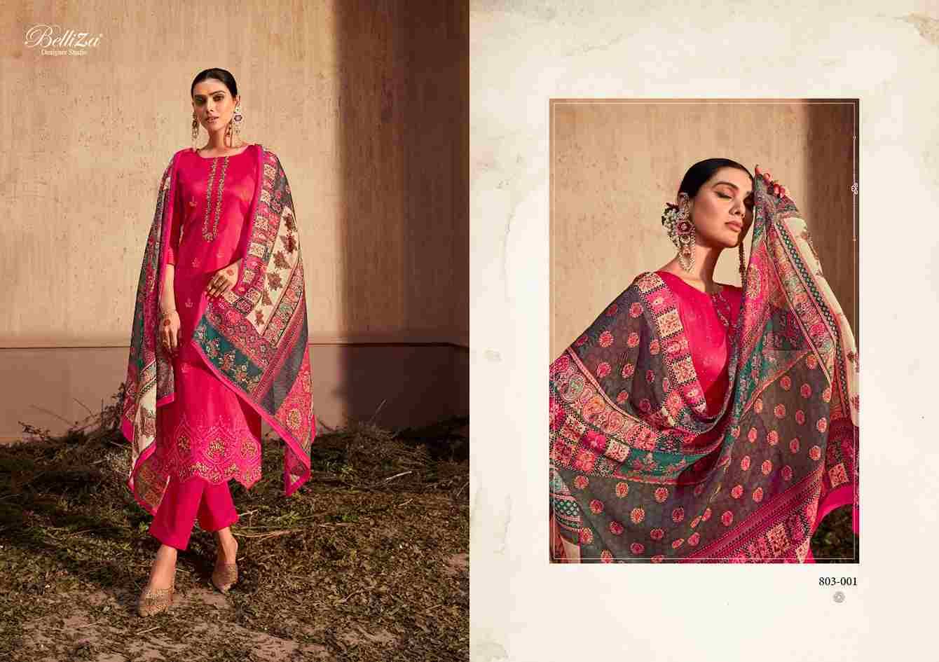 Gulzaar By Belliza 803-001 To 803-008 Series Beautiful Suits Colorful Stylish Fancy Casual Wear & Ethnic Wear Pure Jam Print With Embroidered Dresses At Wholesale Price