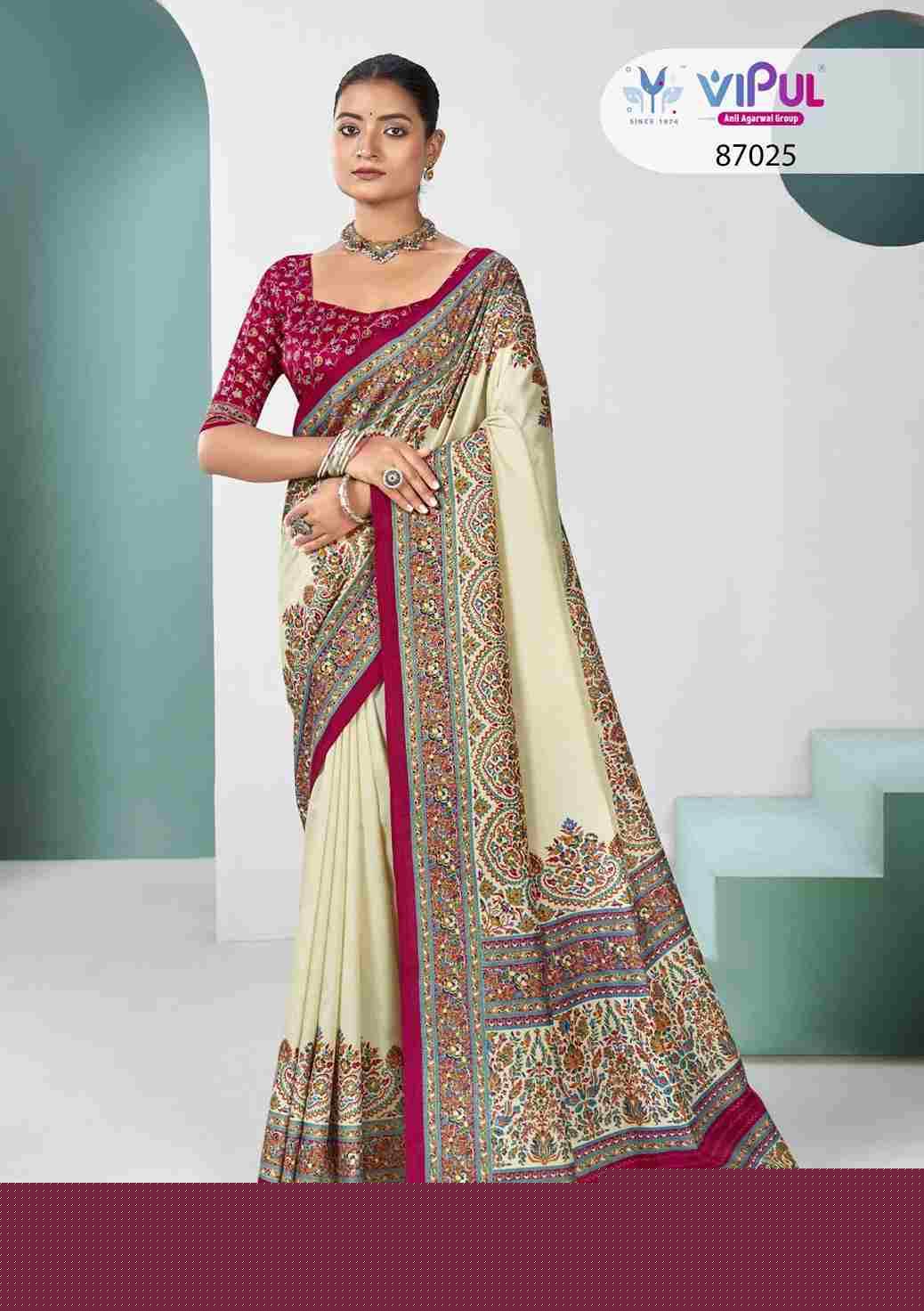 Ivory Silk By Vipul Fashion 87021 To 87026 Series Indian Traditional Wear Collection Beautiful Stylish Fancy Colorful Party Wear & Occasional Wear Silk Sarees At Wholesale Price