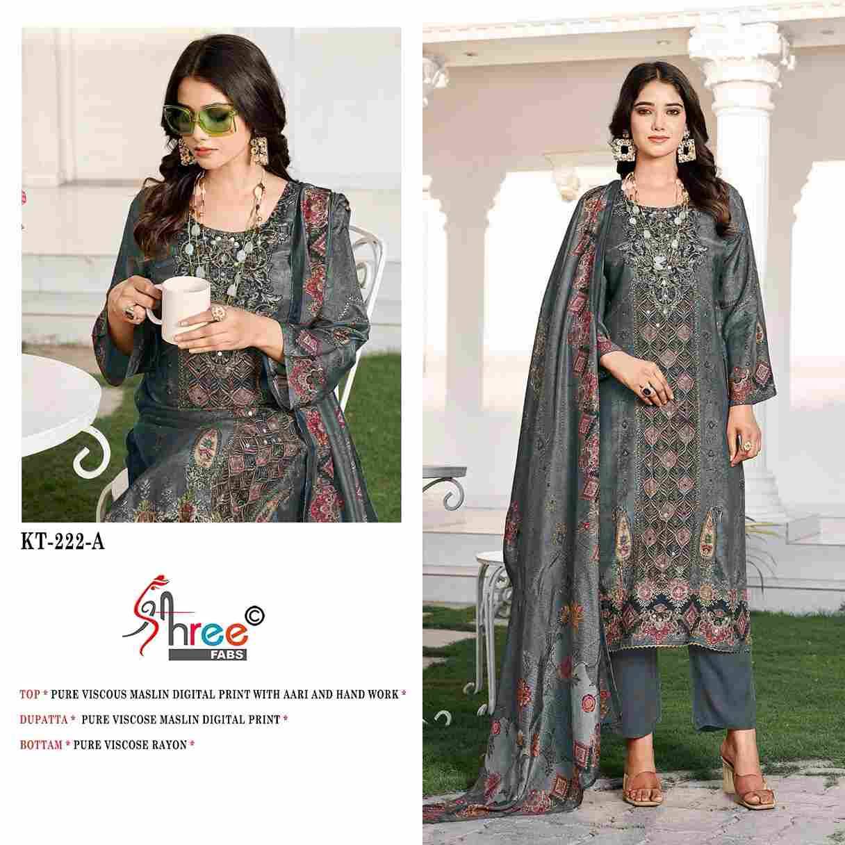 Shree Fabs Hit Design KT-222 Colours By Shree Fabs KT-222 To KT-222-C Series Designer Pakistani Suits Beautiful Fancy Stylish Colorful Party Wear & Occasional Wear Pure Viscose Muslin Embroidery Dresses At Wholesale Price