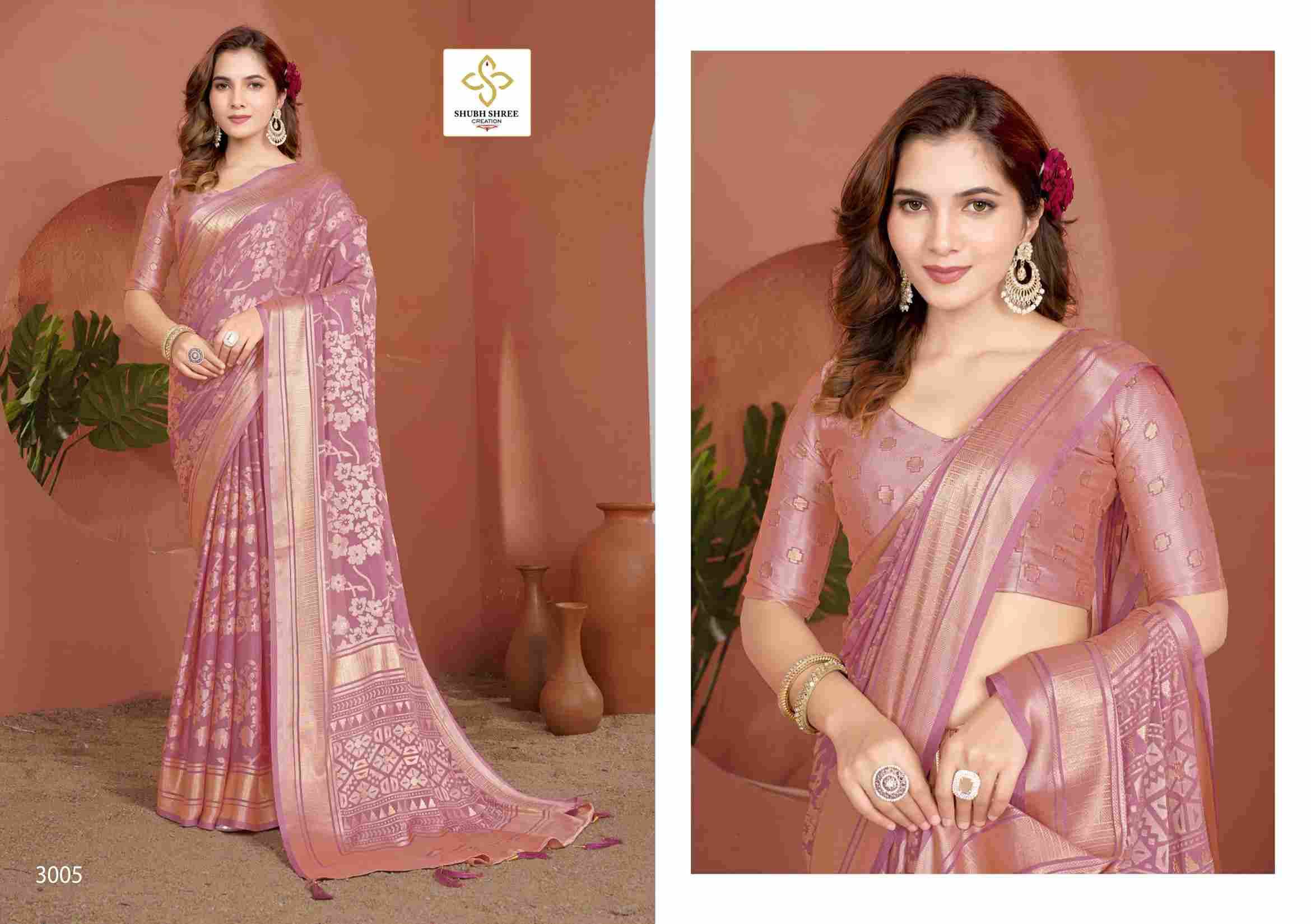 Siara Vol-3 By Shubh Shree 3001 To 3006 Series Indian Traditional Wear Collection Beautiful Stylish Fancy Colorful Party Wear & Occasional Wear Moss Brasso Sarees At Wholesale Price