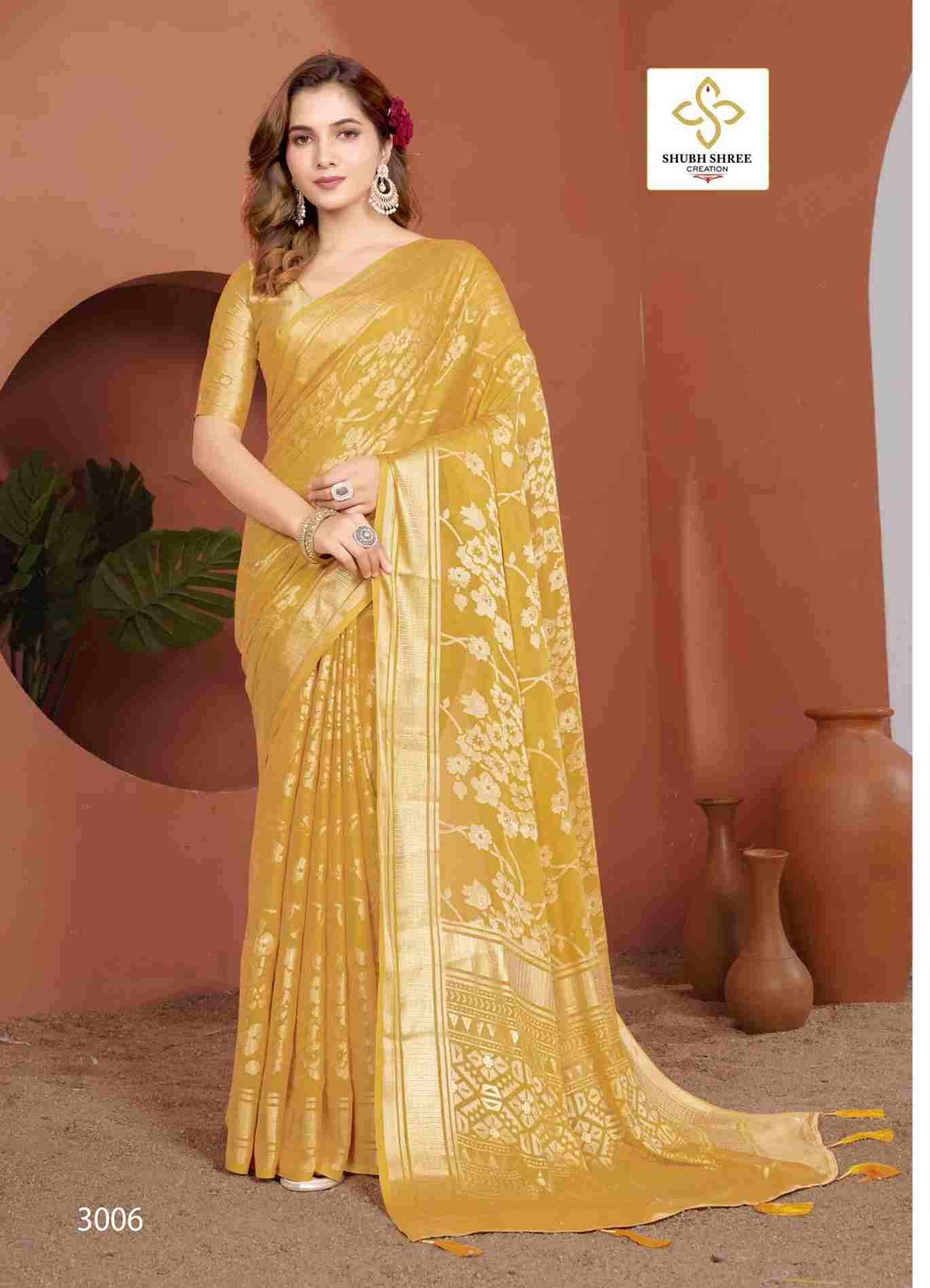 Siara Vol-3 By Shubh Shree 3001 To 3006 Series Indian Traditional Wear Collection Beautiful Stylish Fancy Colorful Party Wear & Occasional Wear Moss Brasso Sarees At Wholesale Price