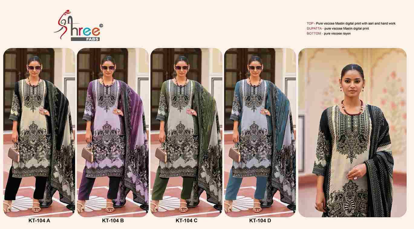 Shree Fabs Hit Design KT-104 Colours By Shree Fabs KT-104-A To KT-104-D Designer Pakistani Suits Beautiful Fancy Stylish Colorful Party Wear & Occasional Wear Pure Viscose Muslin Embroidery Dresses At Wholesale Price