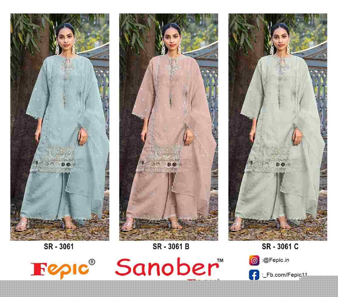 Fepic 3061 Colours By Fepic 3061-A To 3061-C Series Beautiful Pakistani Suits Colorful Stylish Fancy Casual Wear & Ethnic Wear Organza Embroidered Dresses At Wholesale Price