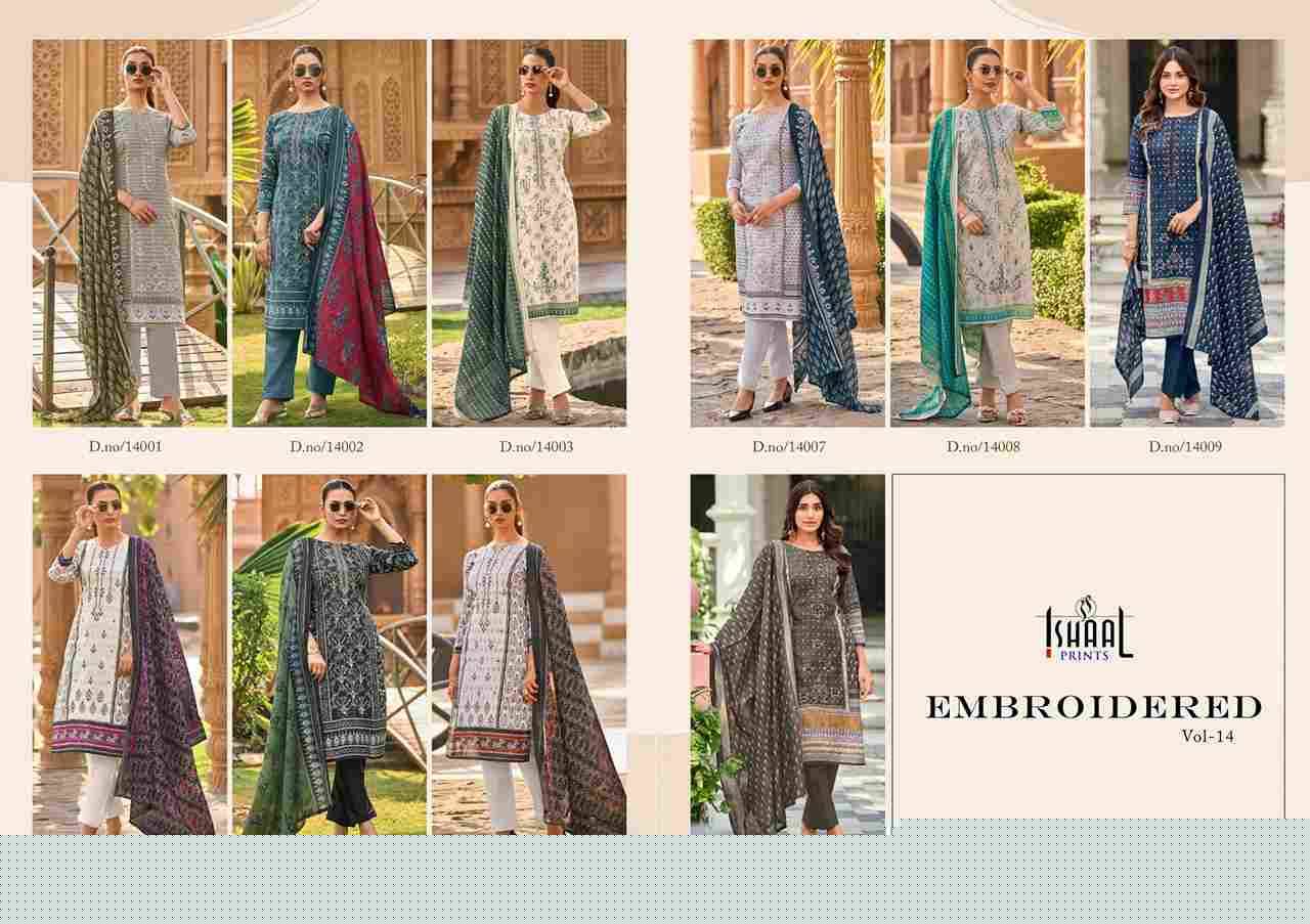 Embroidered Vol-14 By Ishaal Prints 13001 To 13010 Series Beautiful Suits Colorful Stylish Fancy Casual Wear & Ethnic Wear Pure Lawn Printed Dresses At Wholesale Price