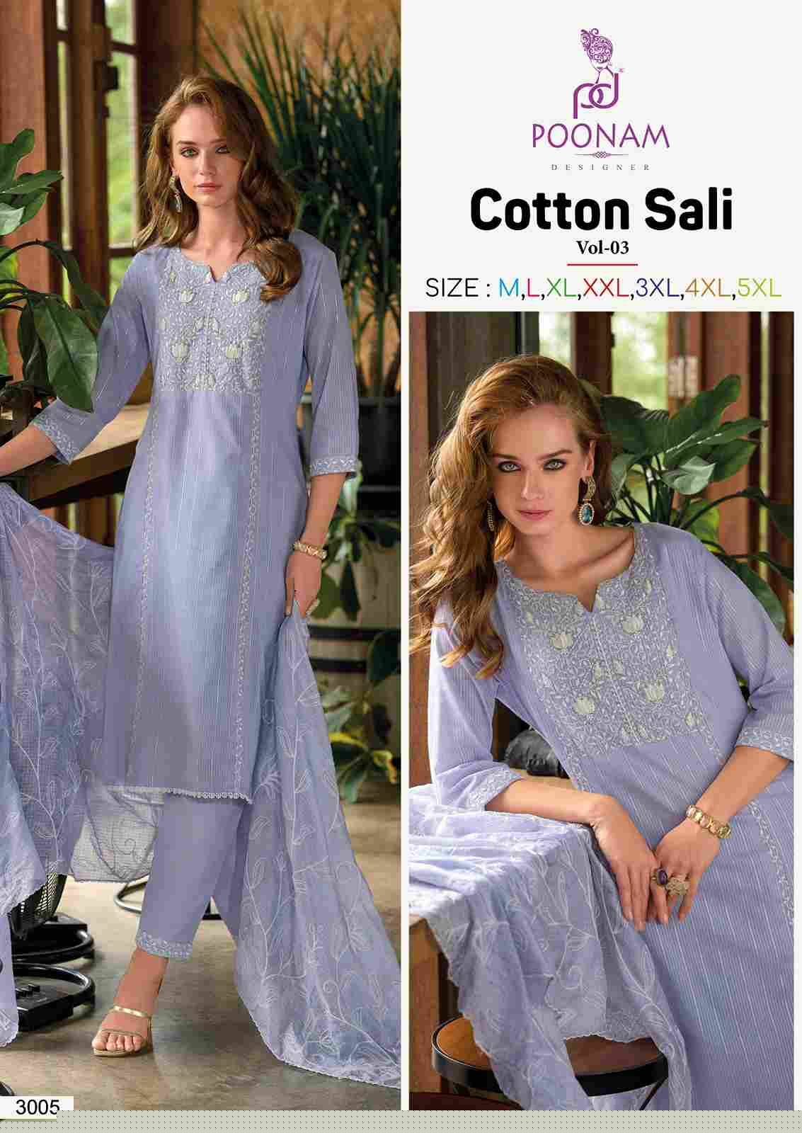Cotton Sali Vol-3 By Poonam Designer 3001 To 3006 Series Suits Beautiful Fancy Colorful Stylish Party Wear & Occasional Wear Cambric Cotton With Work Dresses At Wholesale Price