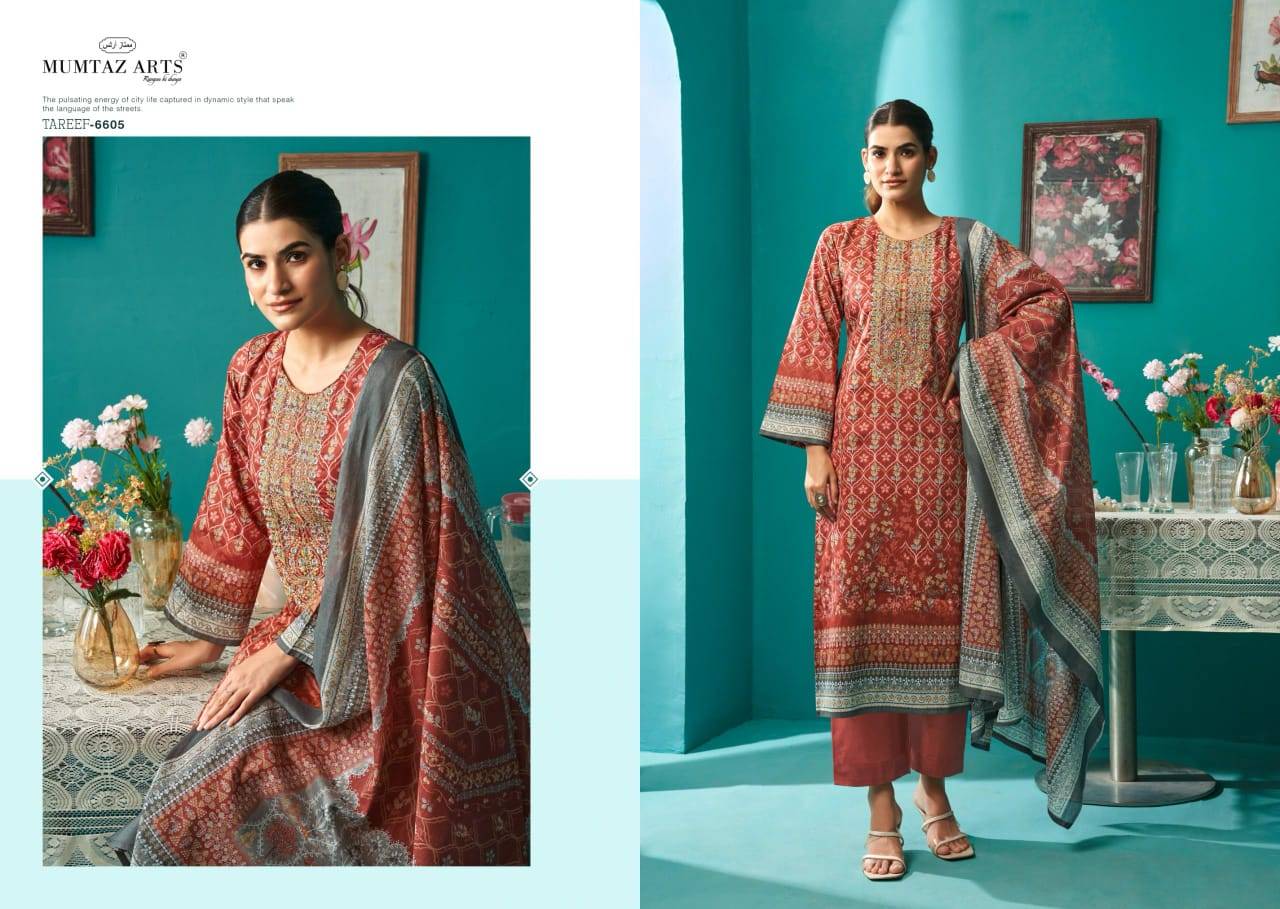 Tareef By Mumtaz Arts 6601 To 6606 Series Designer Festive Suits Collection Beautiful Stylish Fancy Colorful Party Wear & Occasional Wear Pure Jam Satin Dresses At Wholesale Price
