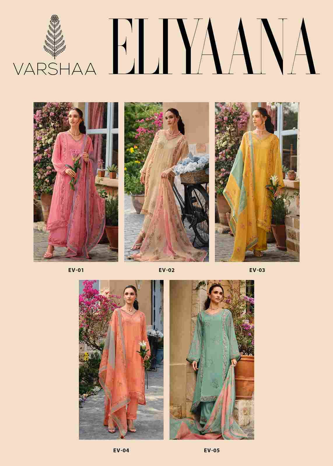 Eliyaana By Varshaa 01 To 05 Series Beautiful Festive Suits Colorful Stylish Fancy Casual Wear & Ethnic Wear Viscose Organza Dresses At Wholesale Price