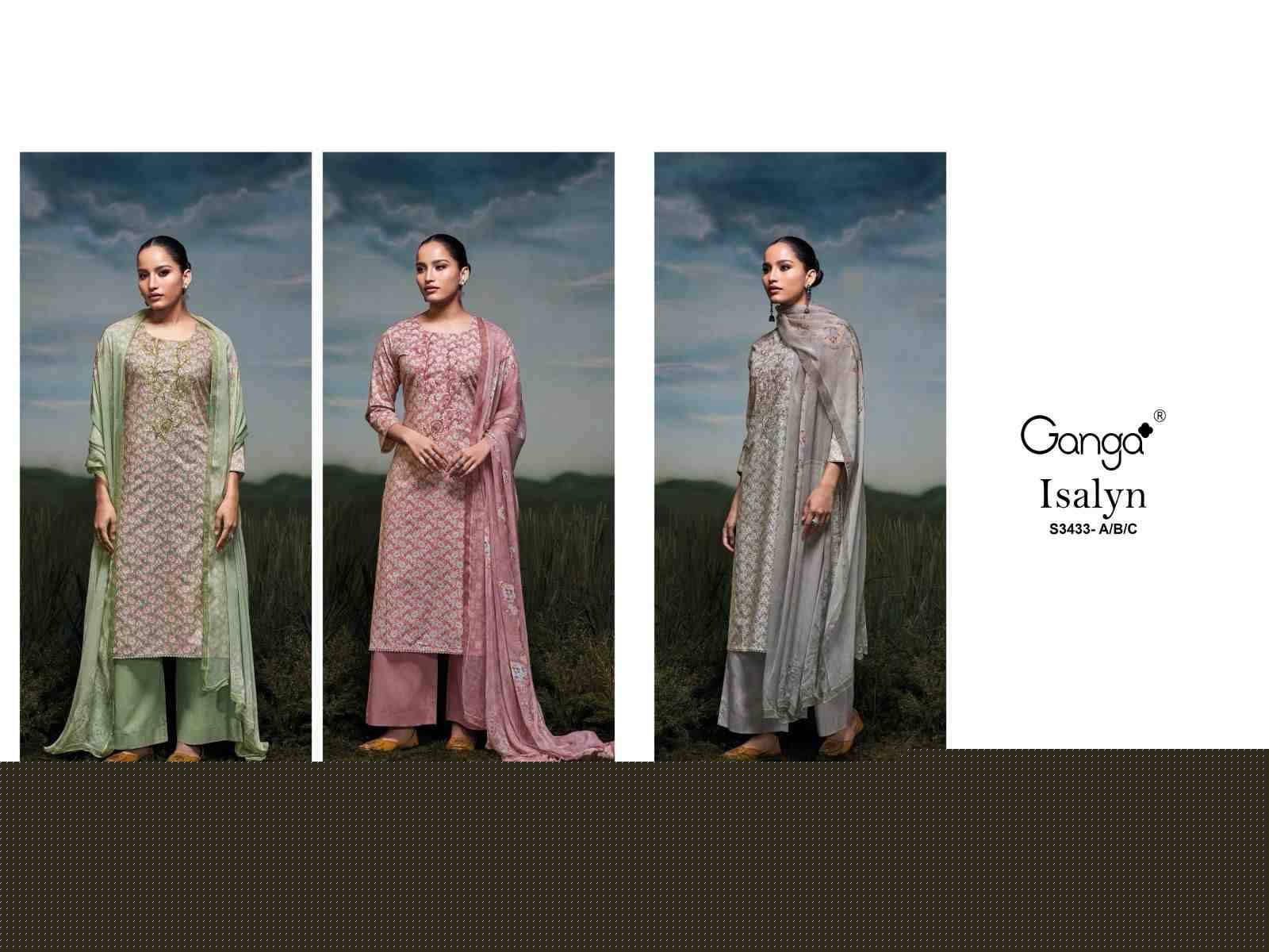 Isalyn-3433 By Ganga Fashion 3433-A To 3433-C Series Beautiful Festive Suits Colorful Stylish Fancy Casual Wear & Ethnic Wear Cotton Dresses At Wholesale Price
