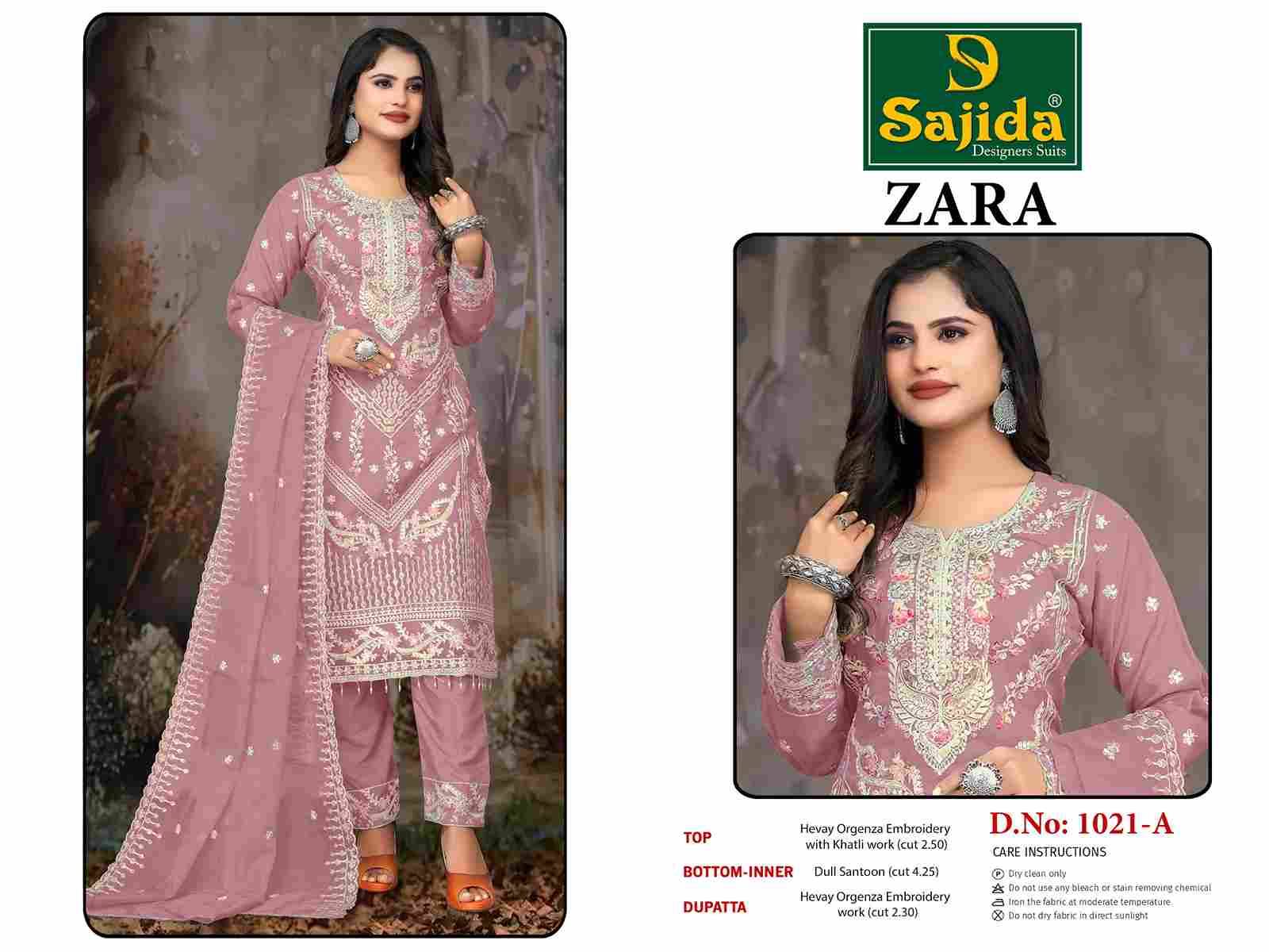 Zara Vol-2 By Sajida Designer Suits 1021-A To 1021-D Series Beautiful Pakistani Suits Colorful Stylish Fancy Casual Wear & Ethnic Wear Heavy Organza Embroidered Dresses At Wholesale Price