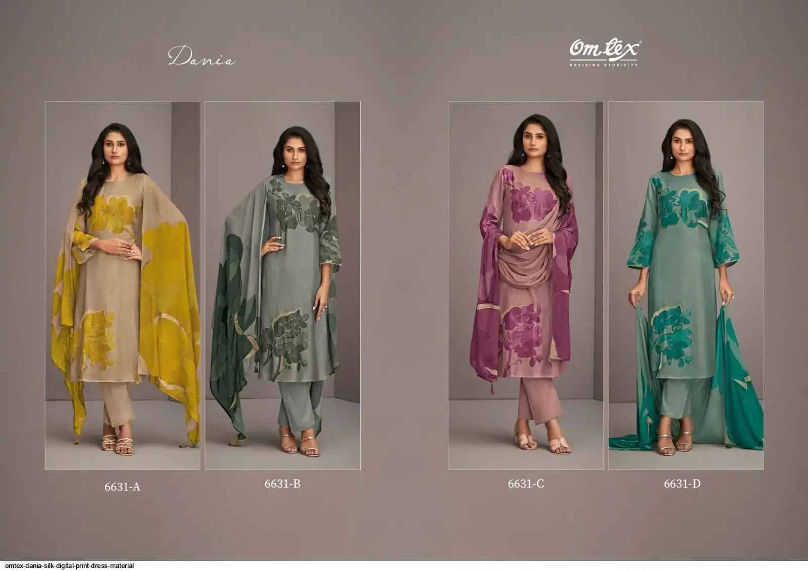 Dania By Om Tex 6631-A To 6631-D Series Beautiful Suits Stylish Fancy Colorful Party Wear & Ethnic Wear Tussar Silk Dresses At Wholesale Price
