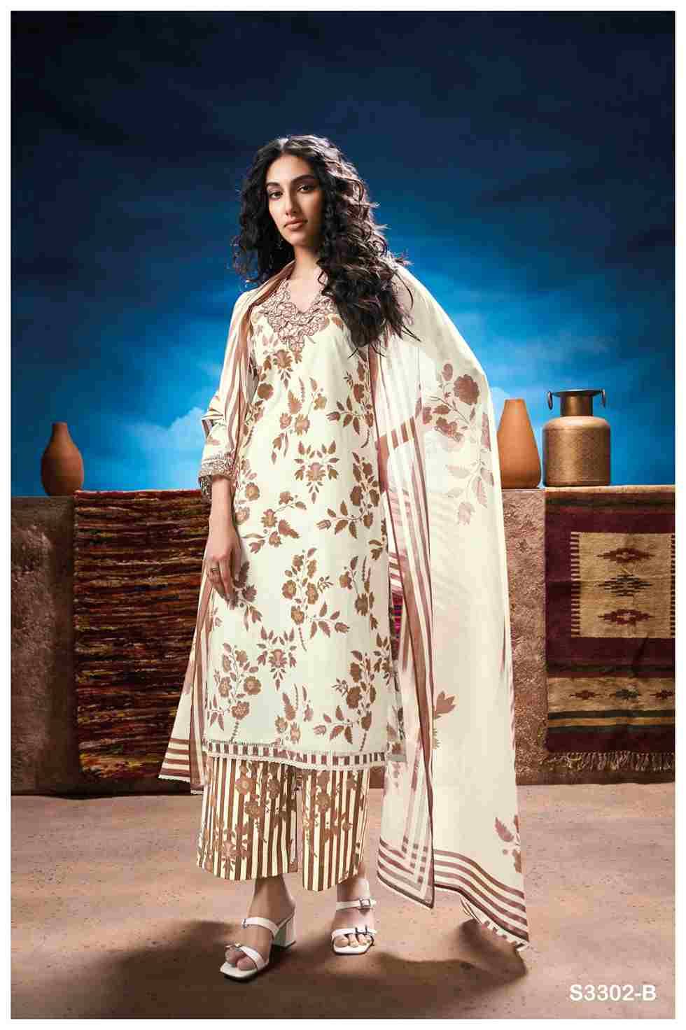 Mariska-3302 By Ganga Fashion 3302-A To 3302-D Series Beautiful Festive Suits Colorful Stylish Fancy Casual Wear & Ethnic Wear Cotton Dresses At Wholesale Price