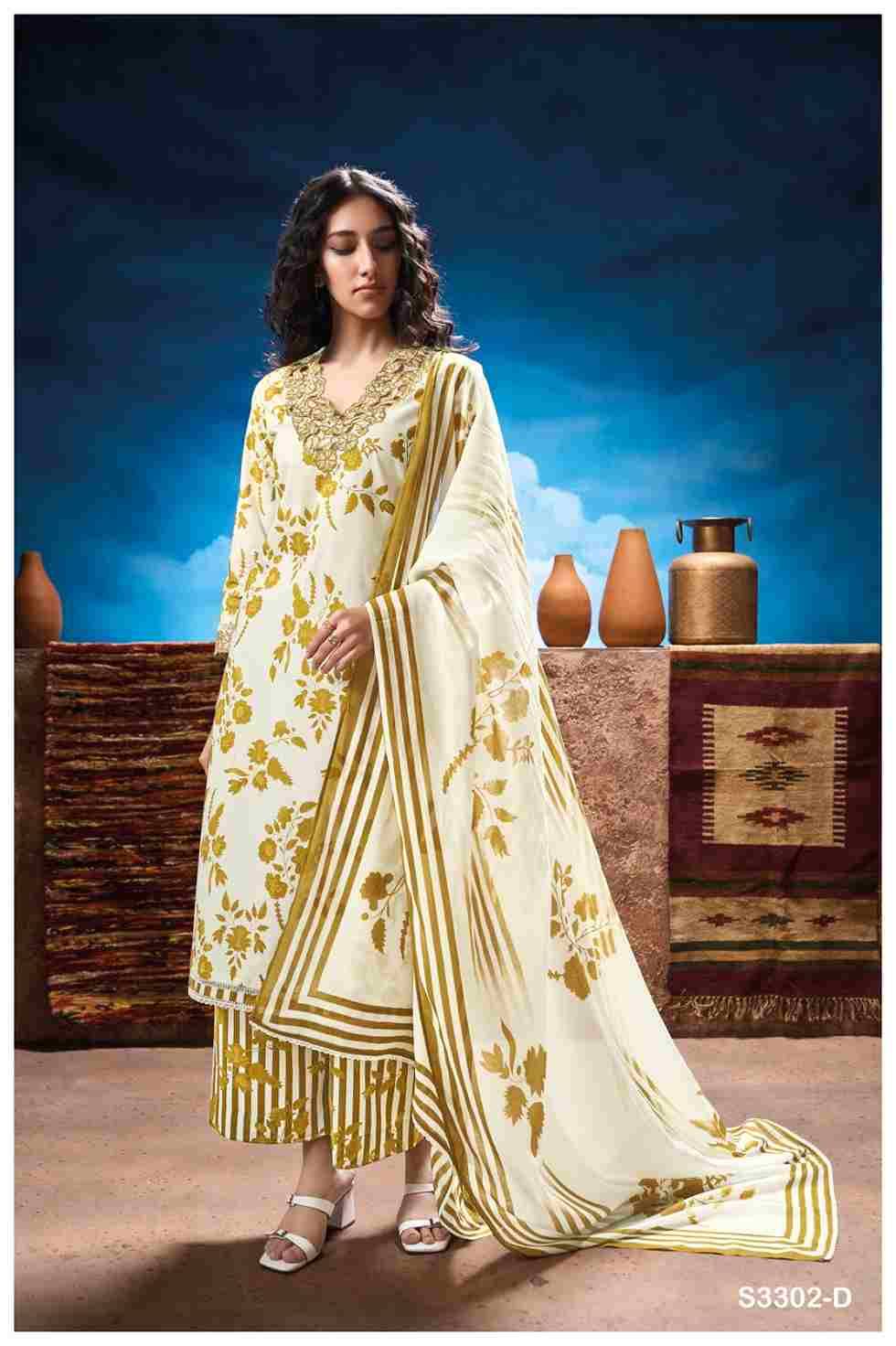 Mariska-3302 By Ganga Fashion 3302-A To 3302-D Series Beautiful Festive Suits Colorful Stylish Fancy Casual Wear & Ethnic Wear Cotton Dresses At Wholesale Price