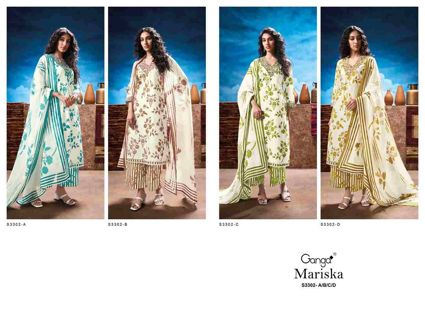 Mariska-3302 By Ganga Fashion 3302-A To 3302-D Series Beautiful Festive Suits Colorful Stylish Fancy Casual Wear & Ethnic Wear Cotton Dresses At Wholesale Price