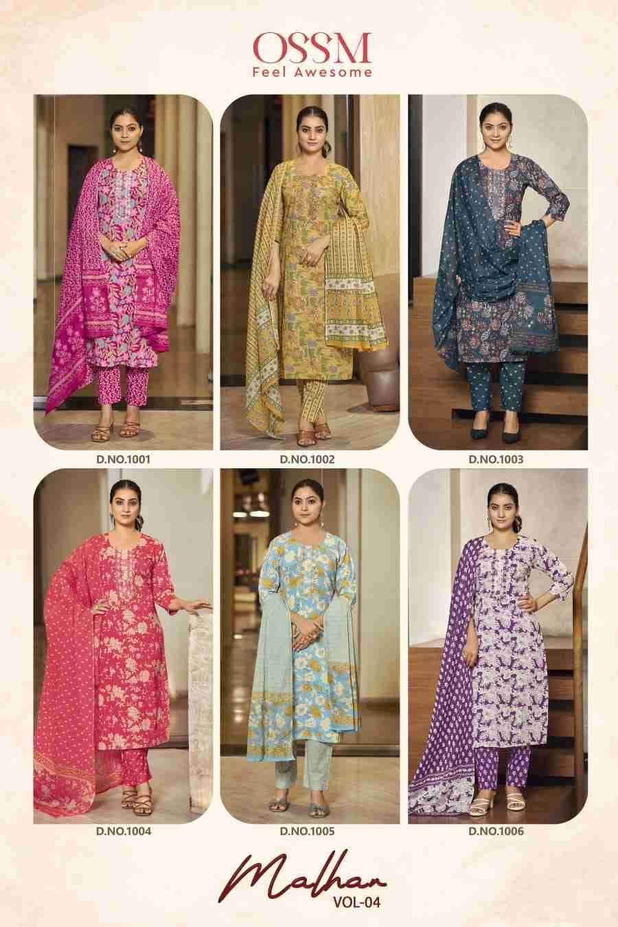 Malhar Vol-4 By Ossm 1001 To 1006 Series Beautiful Stylish Festive Suits Fancy Colorful Casual Wear & Ethnic Wear & Ready To Wear Cotton Print Dresses At Wholesale Price