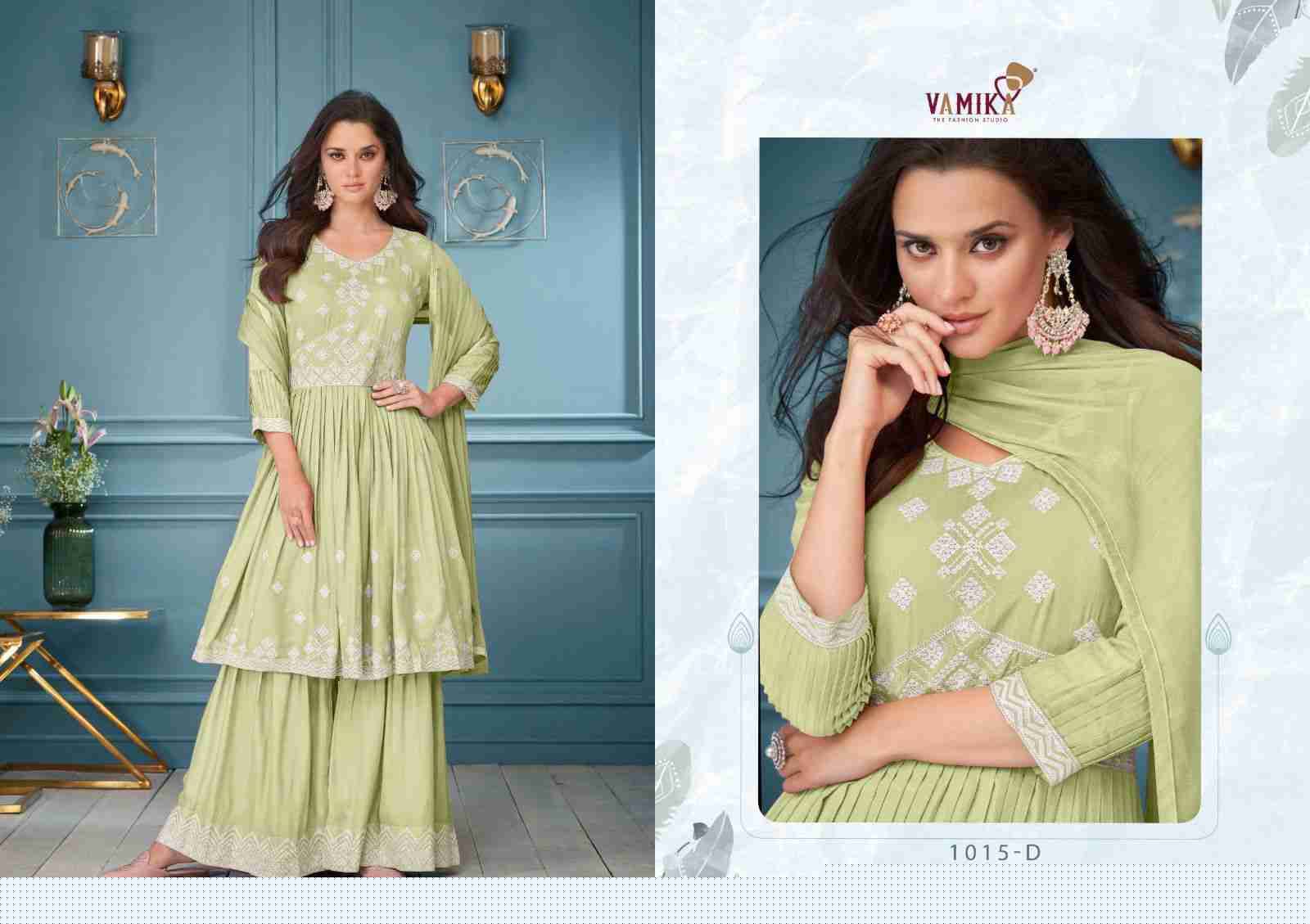 Lakhnavi Vol-3 Super Hit By Vamika 1015-A To 1015-E Series Beautiful Stylish Sharara Suits Fancy Colorful Casual Wear & Ethnic Wear & Ready To Wear Pure Viscose Rayon Printed Dresses At Wholesale Price