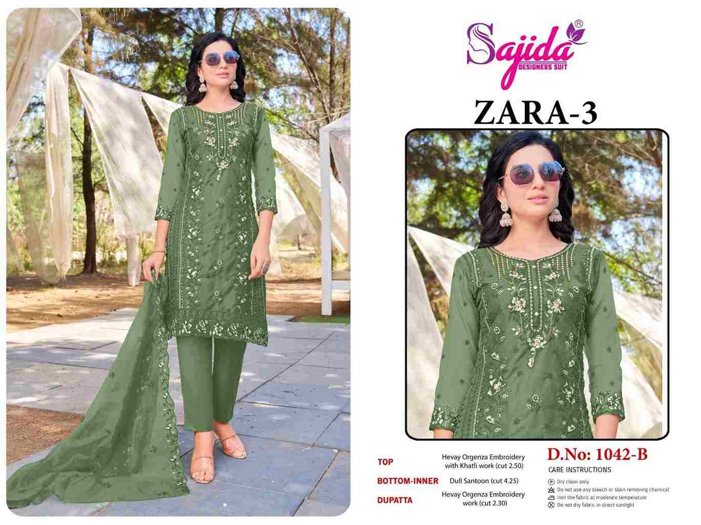 Zara Vol-3 By Sajida Designer Suits 1042-A To 1042-D Series Beautiful Pakistani Suits Colorful Stylish Fancy Casual Wear & Ethnic Wear Heavy Organza Embroidered Dresses At Wholesale Price