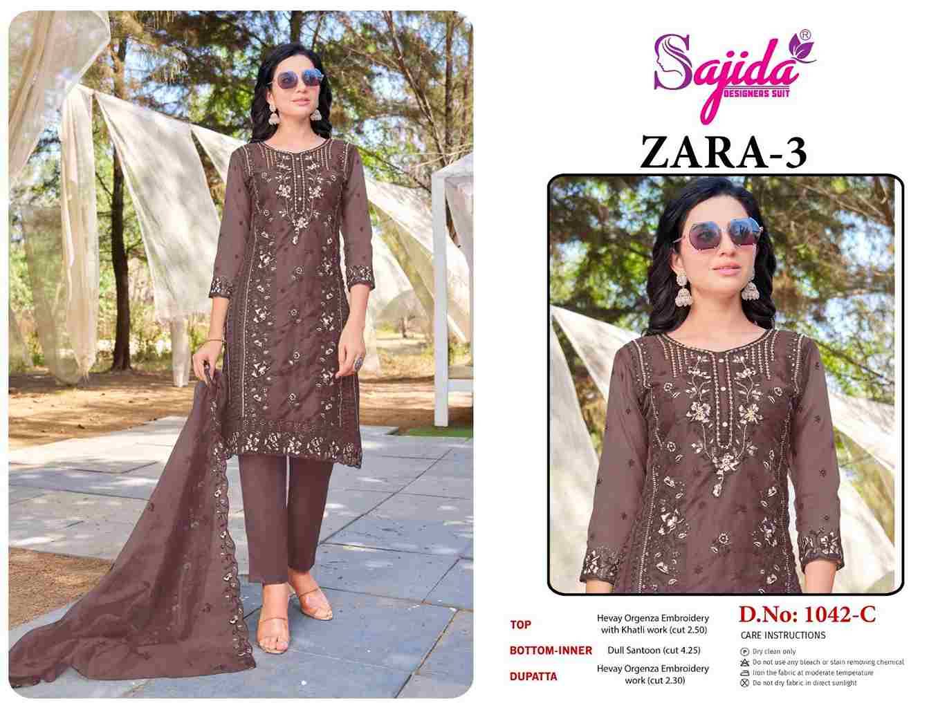 Zara Vol-3 By Sajida Designer Suits 1042-A To 1042-D Series Beautiful Pakistani Suits Colorful Stylish Fancy Casual Wear & Ethnic Wear Heavy Organza Embroidered Dresses At Wholesale Price
