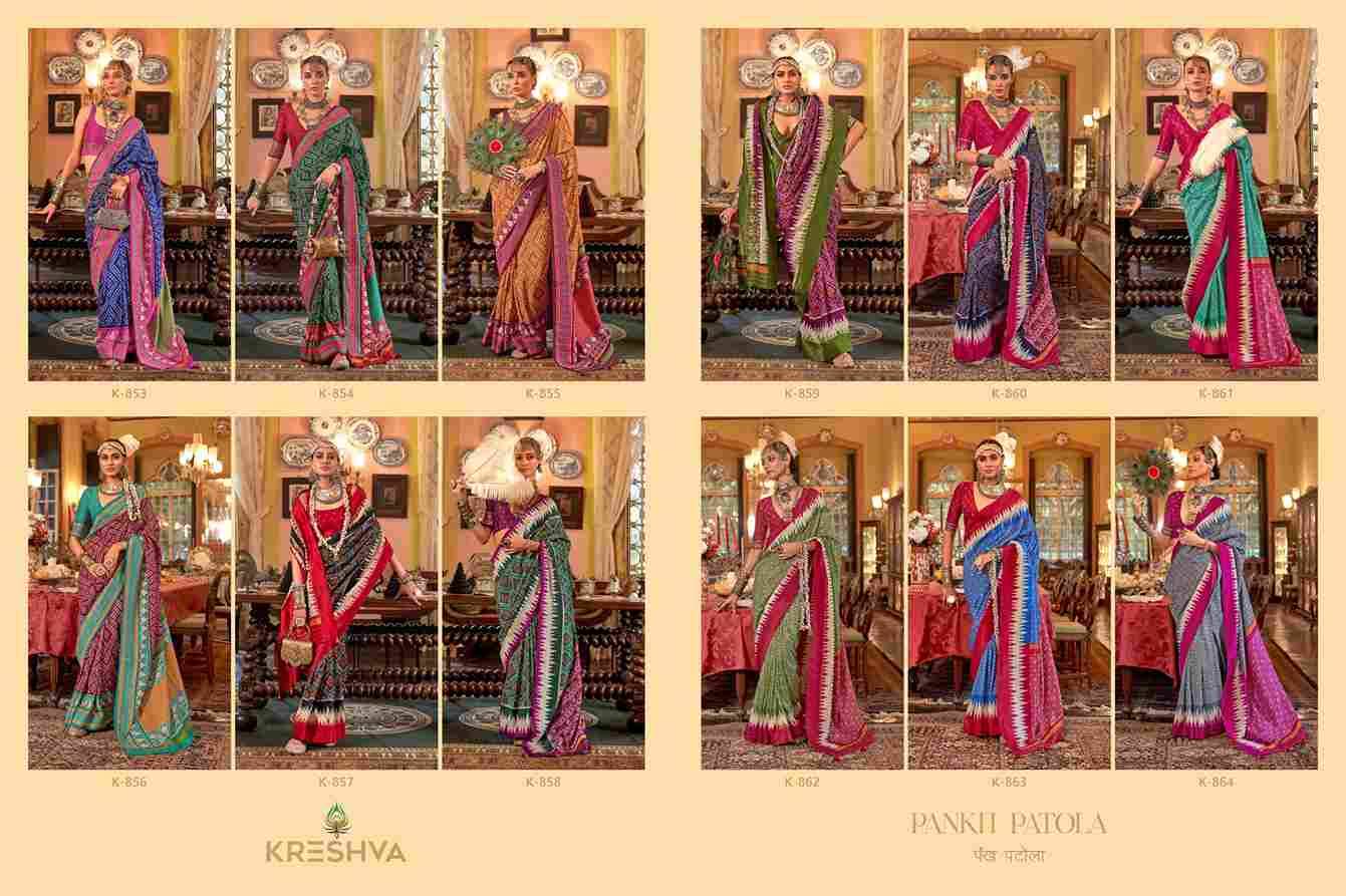 Pankh Patola By Kreshva 853 To 864 Series Indian Traditional Wear Collection Beautiful Stylish Fancy Colorful Party Wear & Occasional Wear Silk Sarees At Wholesale Price