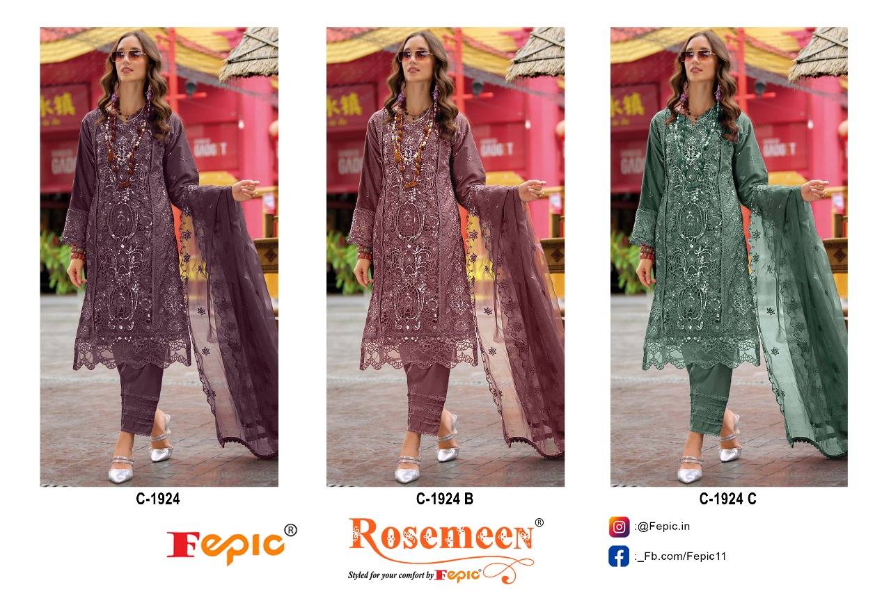 Fepic 1924 Colours By Fepic 1924-A To 1924-C Series Beautiful Pakistani Suits Colorful Stylish Fancy Casual Wear & Ethnic Wear Organza Embroidered Dresses At Wholesale Price