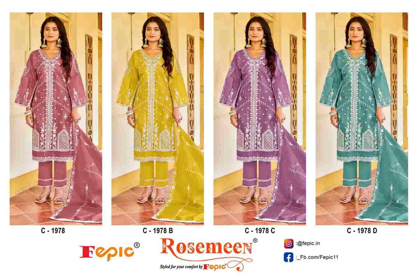 Fepic 1978 Colours By Fepic 1978-A To 1978-D Series Beautiful Pakistani Suits Stylish Fancy Colorful Party Wear & Occasional Wear Organza Embroidered Dresses At Wholesale Price