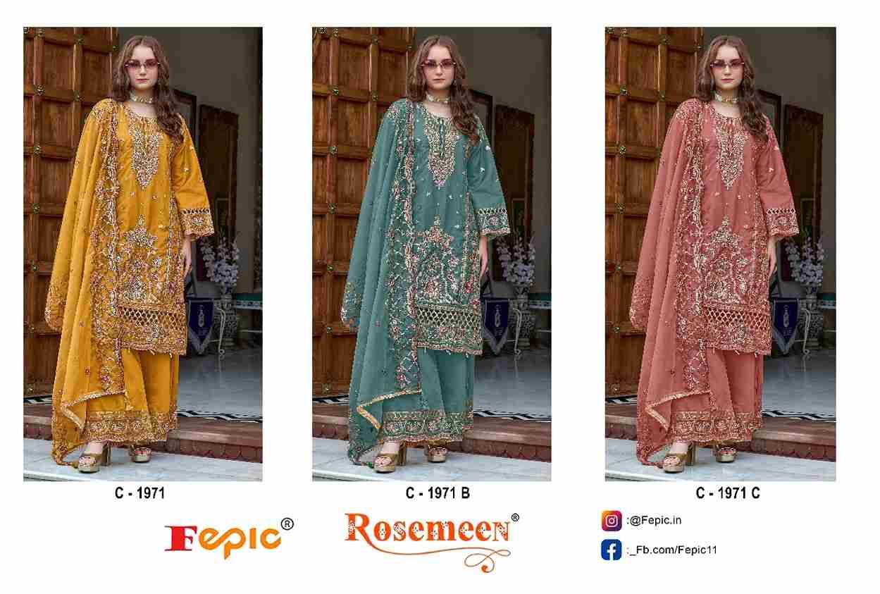 Fepic 1971 Colours By Fepic 1971-A To 1971-C Series Beautiful Pakistani Suits Stylish Fancy Colorful Party Wear & Occasional Wear Organza Embroidered Dresses At Wholesale Price