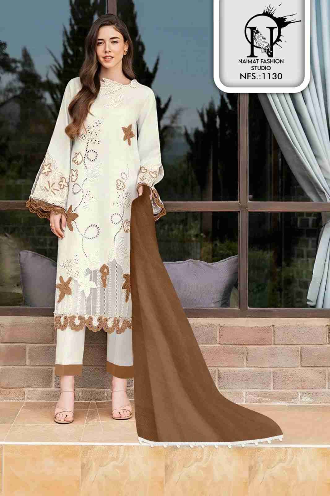 Naimat-1130 Colours By Naimat Fashion Studio 1130-A To 1130-C Series Beautiful Stylish Festive Suits Fancy Colorful Casual Wear & Ethnic Wear & Ready To Wear Pure Faux Embroidered Dresses At Wholesale Price