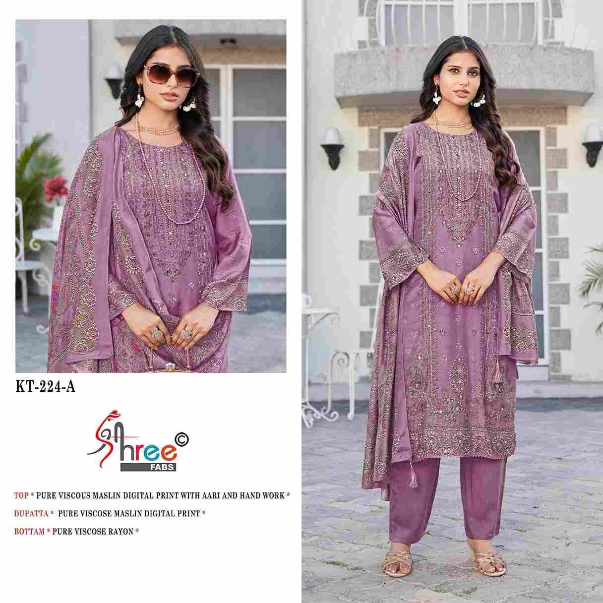Shree Fabs Hit Design KT-224 Colours By Shree Fabs KT-224 To KT-224-C Series Designer Pakistani Suits Beautiful Fancy Stylish Colorful Party Wear & Occasional Wear Pure Viscose Muslin Embroidery Dresses At Wholesale Price