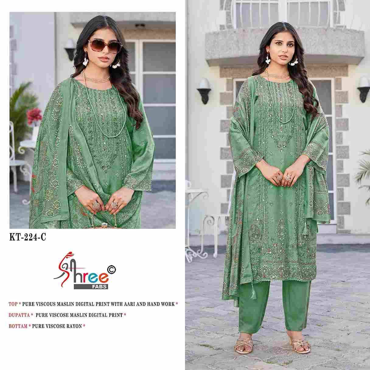 Shree Fabs Hit Design KT-224 Colours By Shree Fabs KT-224 To KT-224-C Series Designer Pakistani Suits Beautiful Fancy Stylish Colorful Party Wear & Occasional Wear Pure Viscose Muslin Embroidery Dresses At Wholesale Price