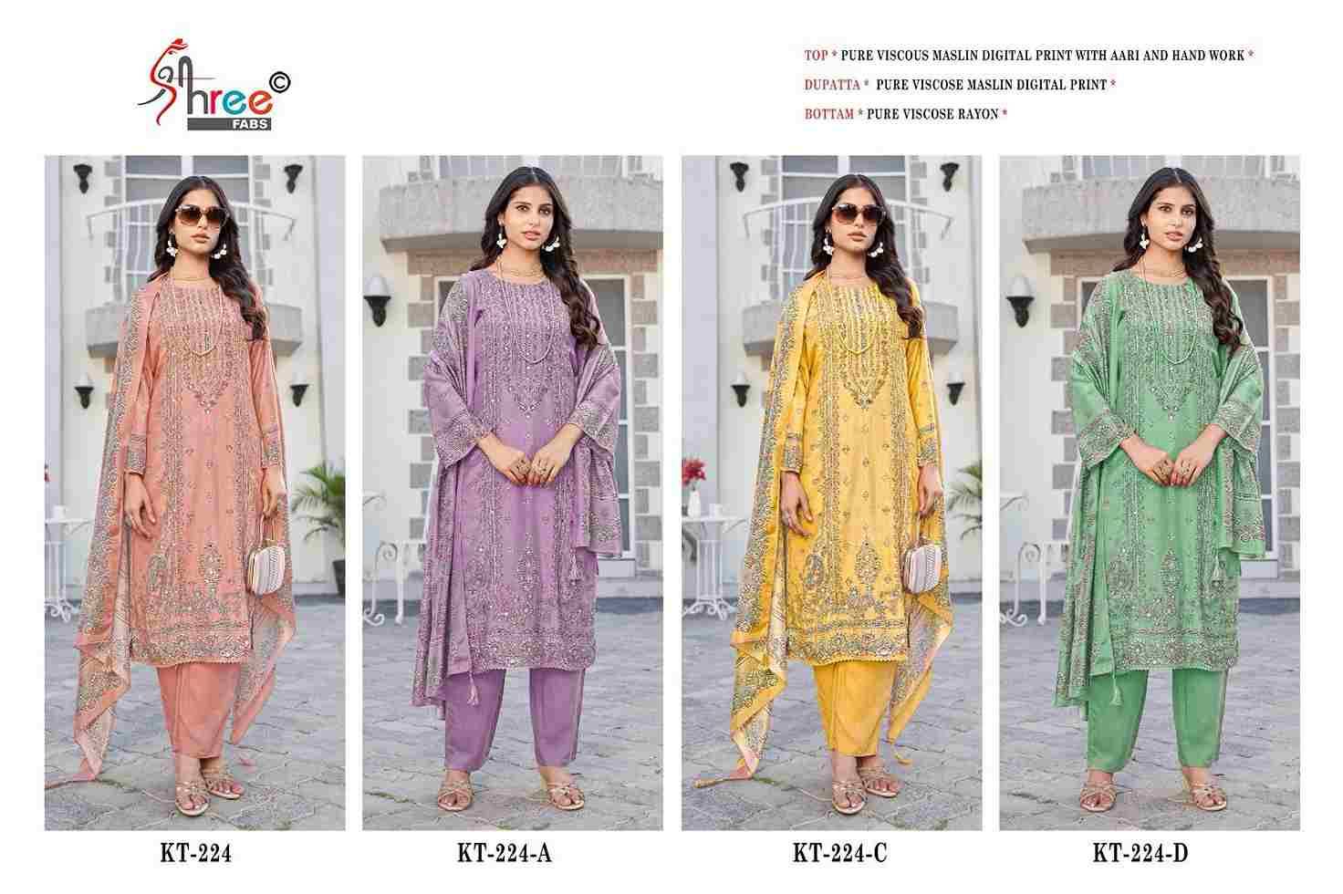 Shree Fabs Hit Design KT-224 Colours By Shree Fabs KT-224 To KT-224-C Series Designer Pakistani Suits Beautiful Fancy Stylish Colorful Party Wear & Occasional Wear Pure Viscose Muslin Embroidery Dresses At Wholesale Price
