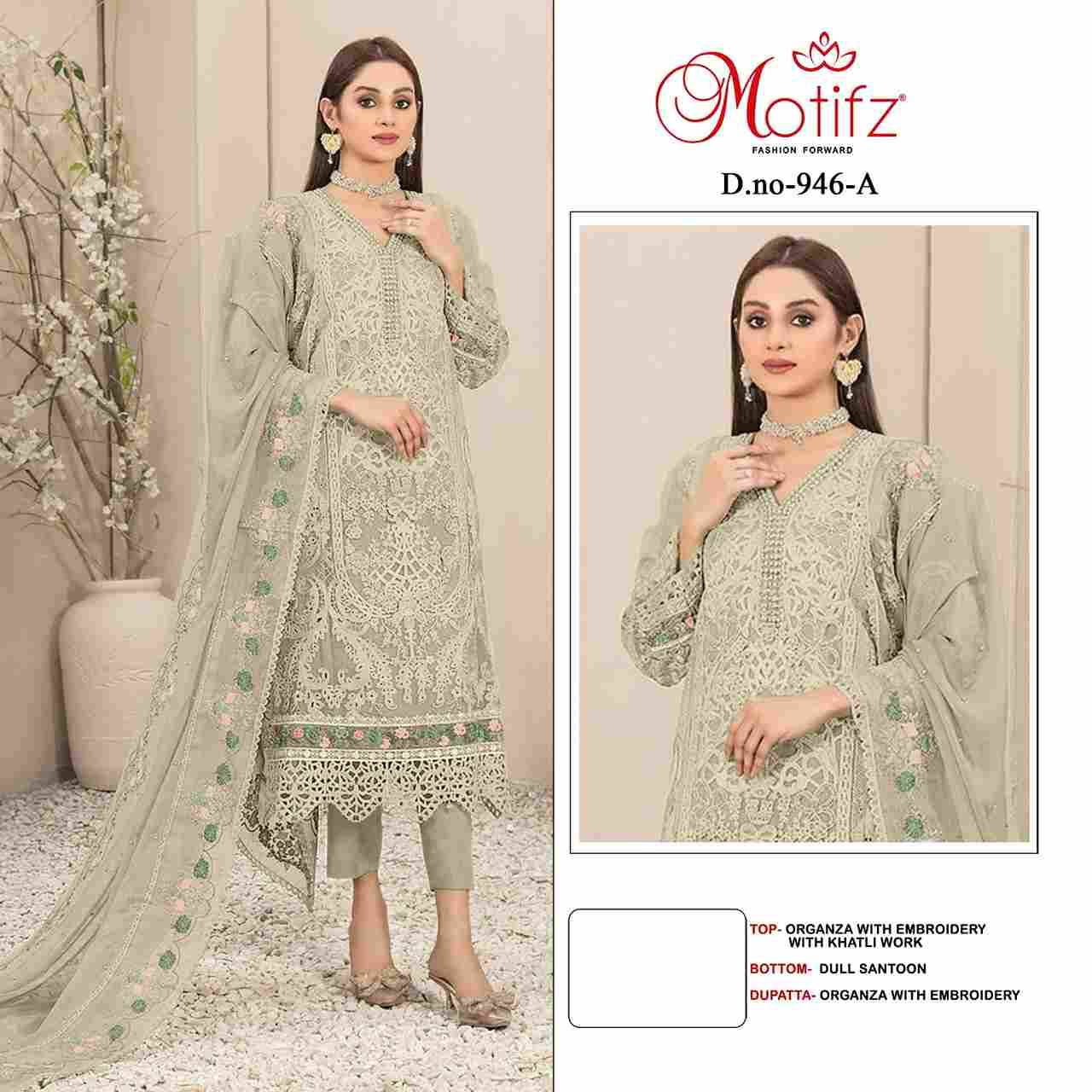 Motifz Hit Design 946 Colours By Motifz 946-A To 946-D Series Beautiful Pakistani Suits Colorful Stylish Fancy Casual Wear & Ethnic Wear Organza Embroidered Dresses At Wholesale Price