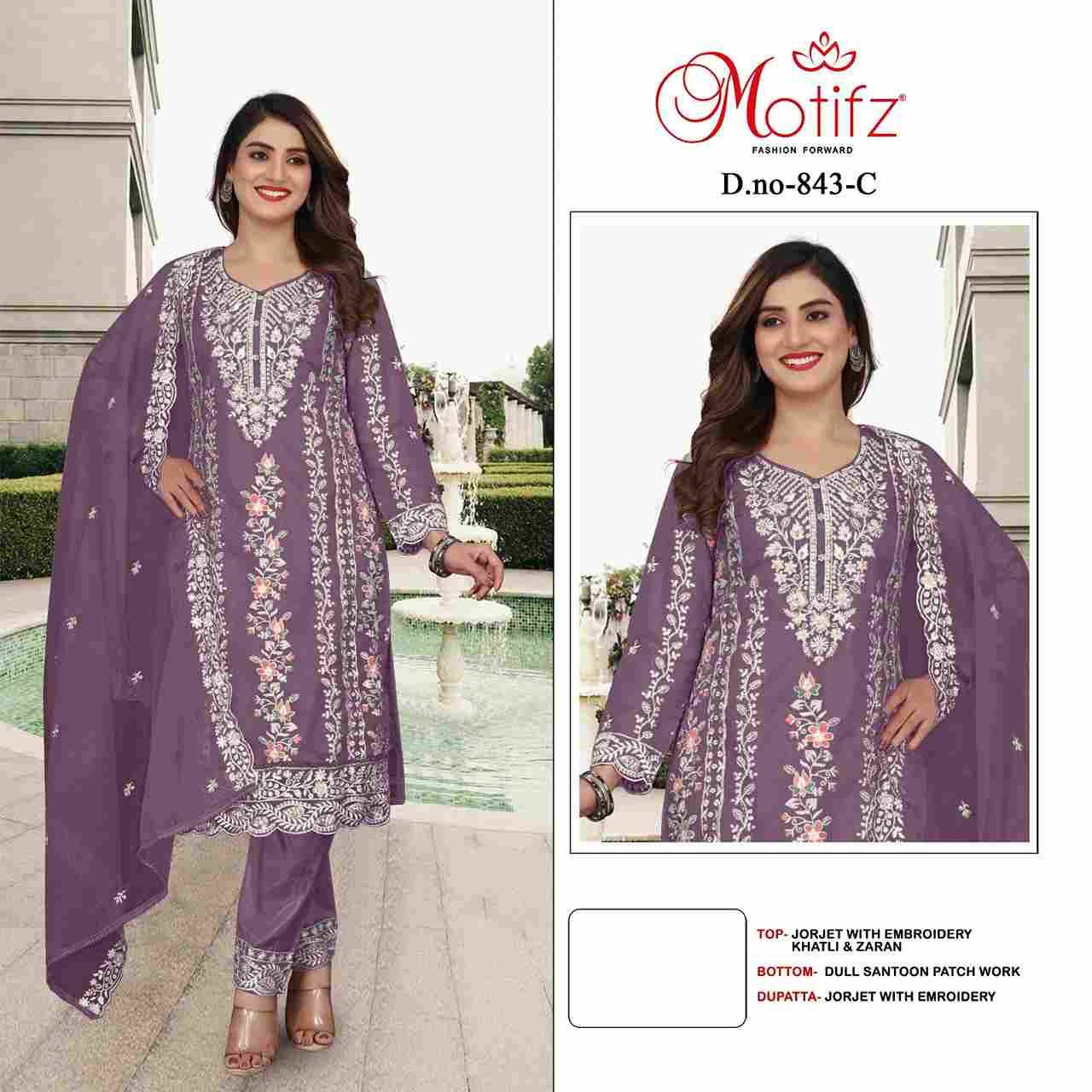 Motifz Hit Design 843 Colours By Motifz 843-A To 843-D Series Beautiful Pakistani Suits Colorful Stylish Fancy Casual Wear & Ethnic Wear Georgette Embroidered Dresses At Wholesale Price