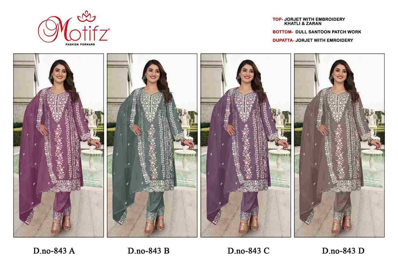 Motifz Hit Design 843 Colours By Motifz 843-A To 843-D Series Beautiful Pakistani Suits Colorful Stylish Fancy Casual Wear & Ethnic Wear Georgette Embroidered Dresses At Wholesale Price