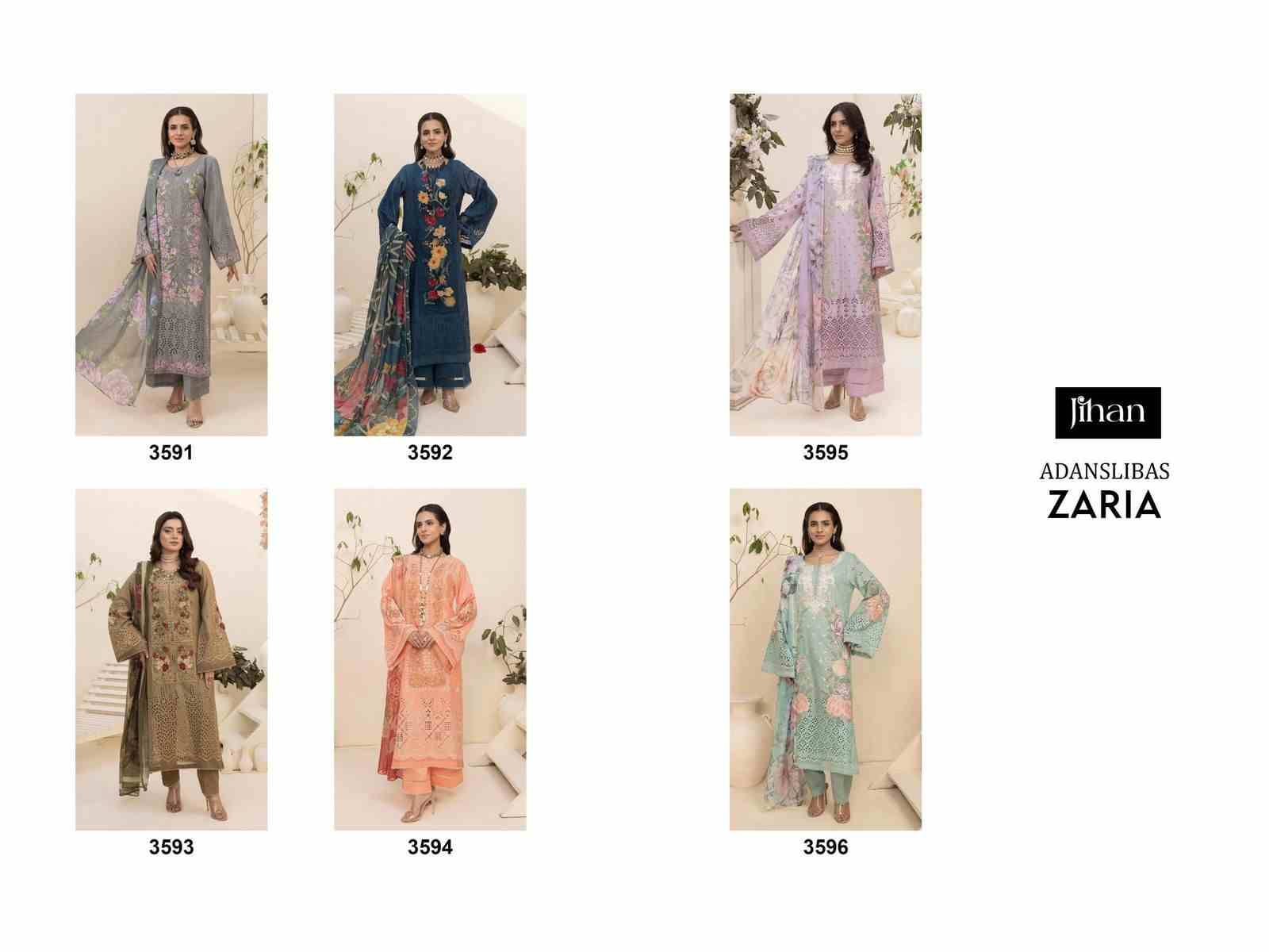 Adanslibas Zaria By Jihan 3591 To 3596 Series Designer Pakistani Suits Beautiful Fancy Stylish Colorful Party Wear & Occasional Wear Pure Lawn Dresses At Wholesale Price