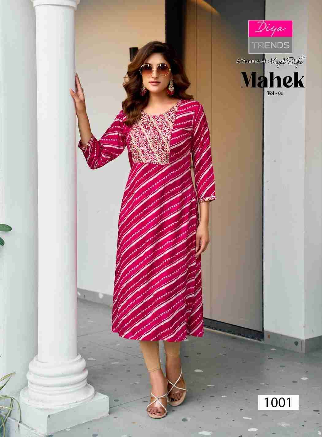 Mahek Vol-1 By Diya Trends 1001 To 1008 Series Beautiful Stylish Fancy Colorful Casual Wear & Ethnic Wear Rayon Print Kurtis At Wholesale Price