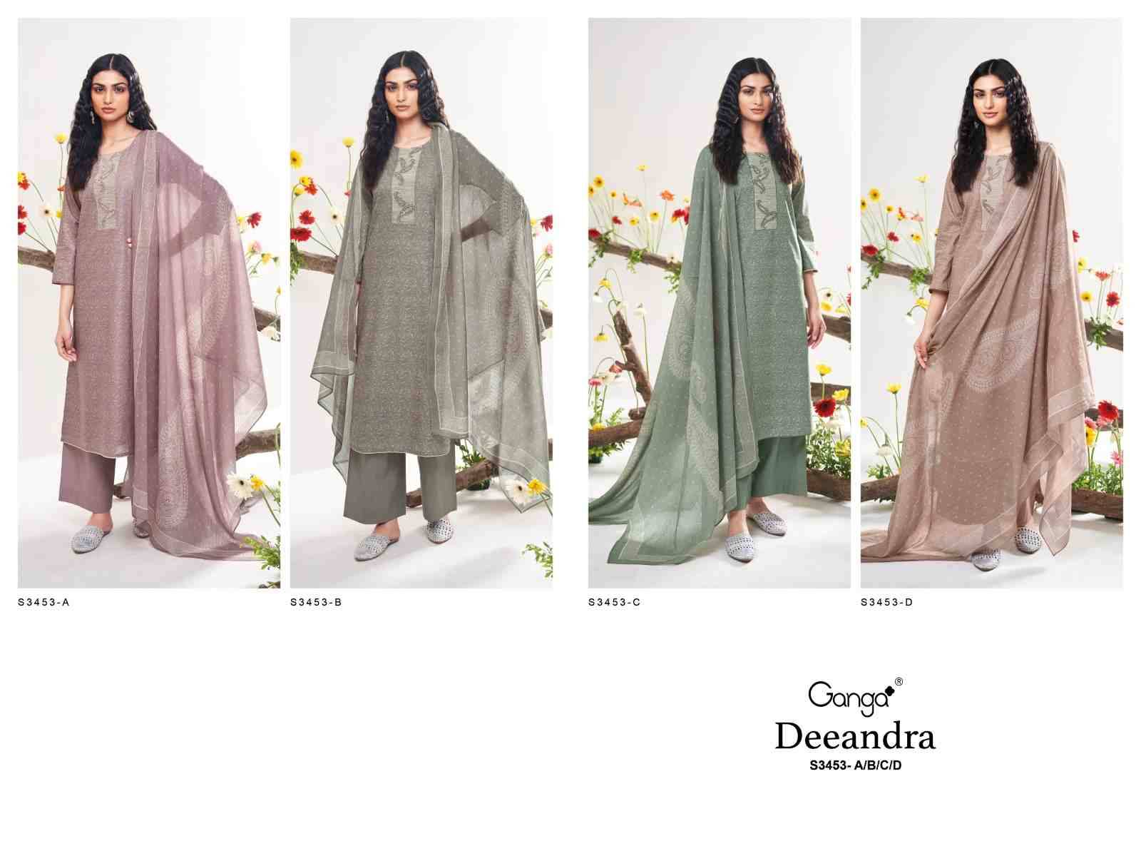 Deeadnra-3453 By Ganga Fashion 3453-A To 3453-D Series Beautiful Festive Suits Colorful Stylish Fancy Casual Wear & Ethnic Wear Cotton Dresses At Wholesale Price