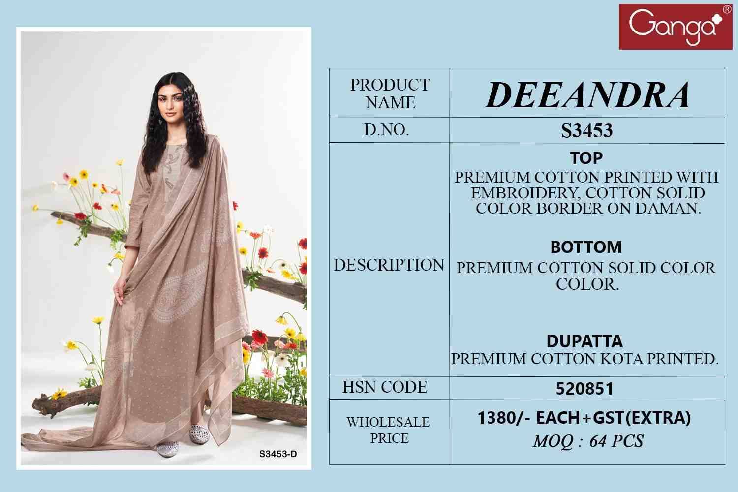 Deeadnra-3453 By Ganga Fashion 3453-A To 3453-D Series Beautiful Festive Suits Colorful Stylish Fancy Casual Wear & Ethnic Wear Cotton Dresses At Wholesale Price