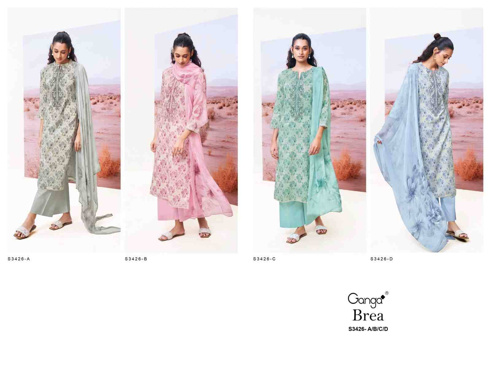 Brea-3426 By Ganga Fashion 3426-A To 3426-D Series Beautiful Festive Suits Colorful Stylish Fancy Casual Wear & Ethnic Wear Cotton Dresses At Wholesale Price